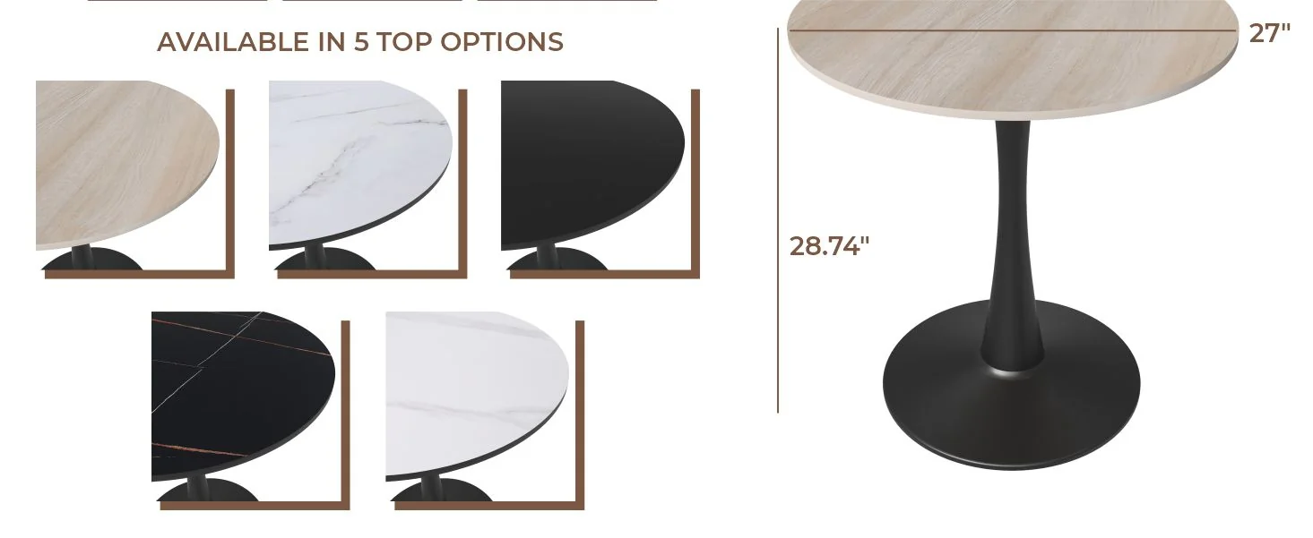 Bristol 27" round dining table Black base with marbled MDF top