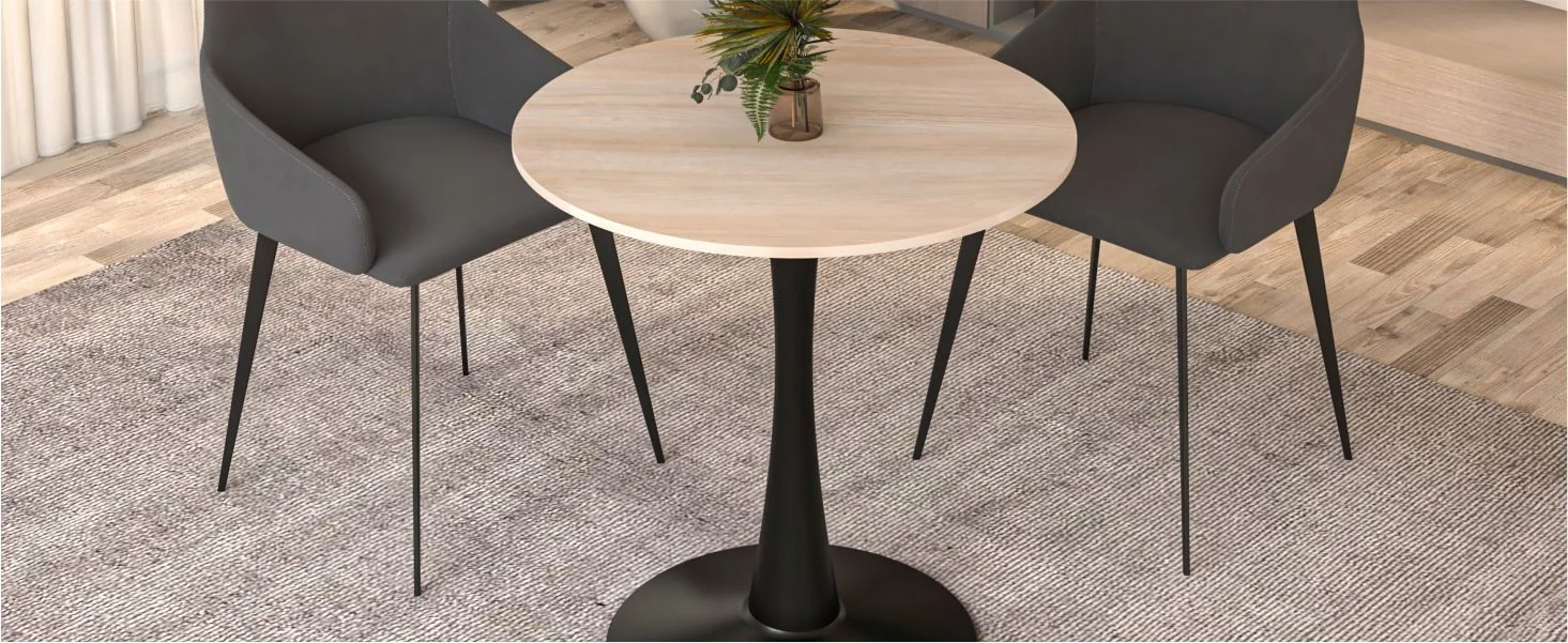 Bristol 27" round dining table Black base with marbled MDF top