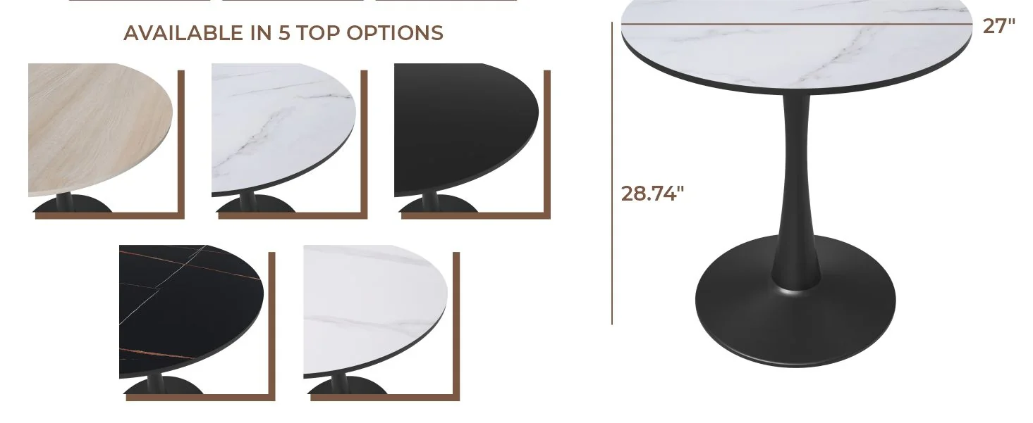 Leisyremod Bristol 27" Round Dining Table Black base with White top