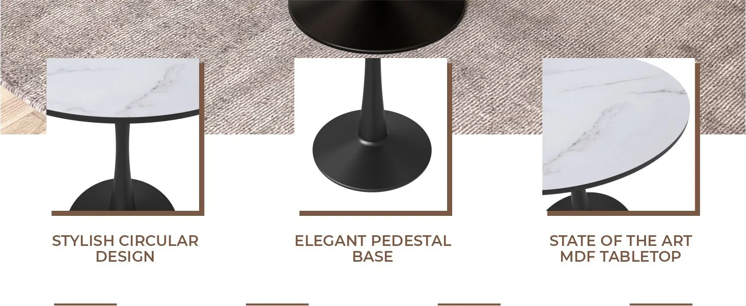Leisyremod Bristol 27" Round Dining Table Black base with White top