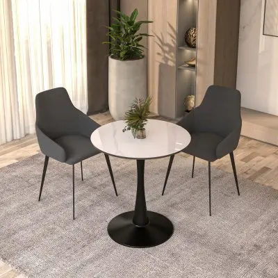 Bristol 27 round dining table Black base with White Sintered stone Top