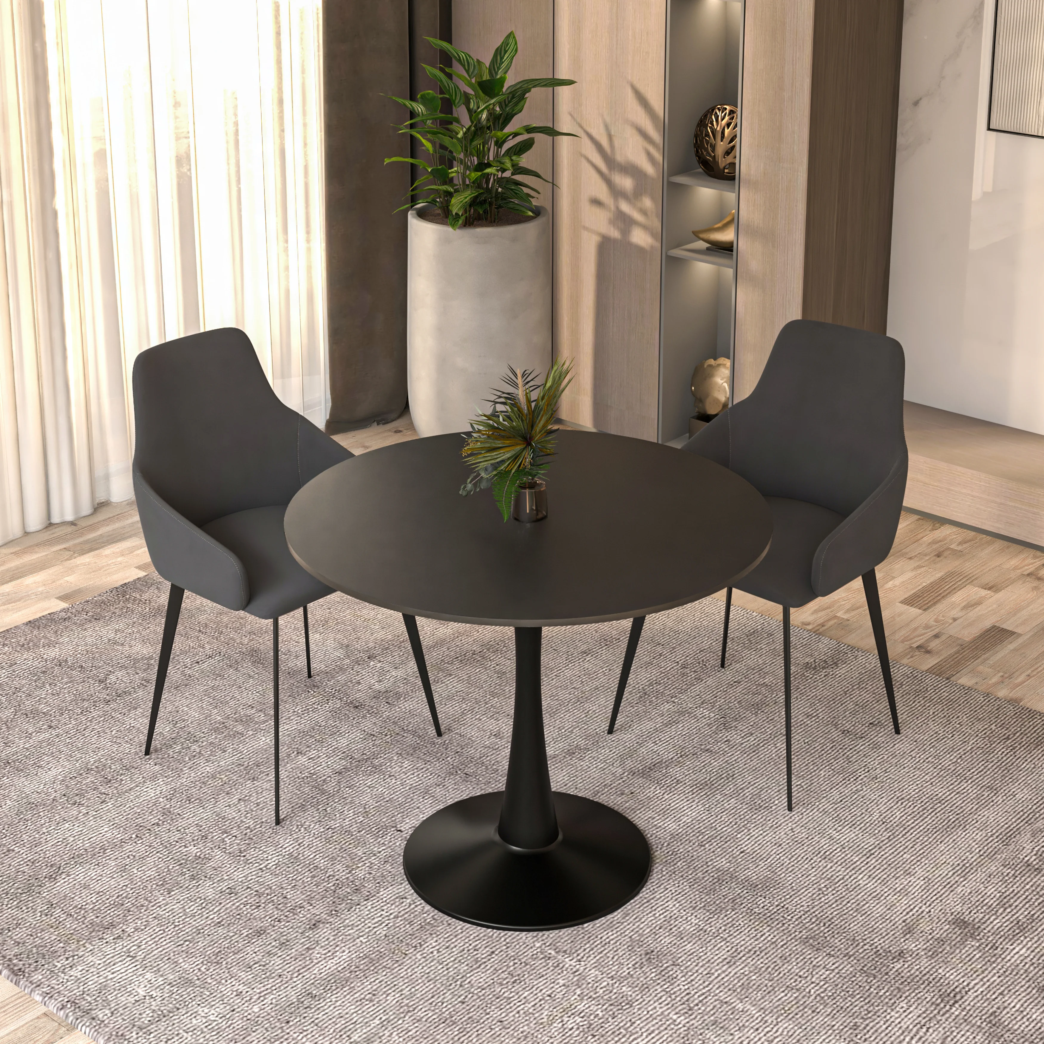 Bristol Mid-Century Modern Round Dining Table with a 31" Wood Top and Iron Pedestal Base with Gloss Finish for Kitchen and Dining Room