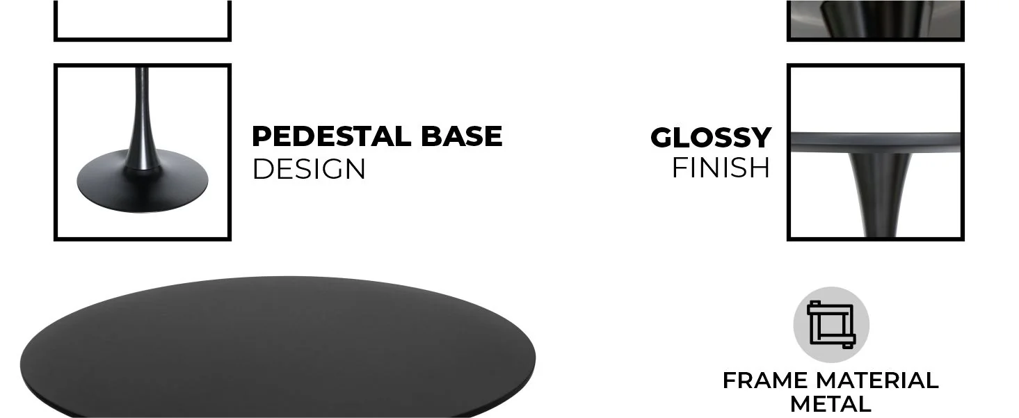 Bristol Mid-Century Modern Round Dining Table with a 31" Wood Top and Iron Pedestal Base with Gloss Finish for Kitchen and Dining Room