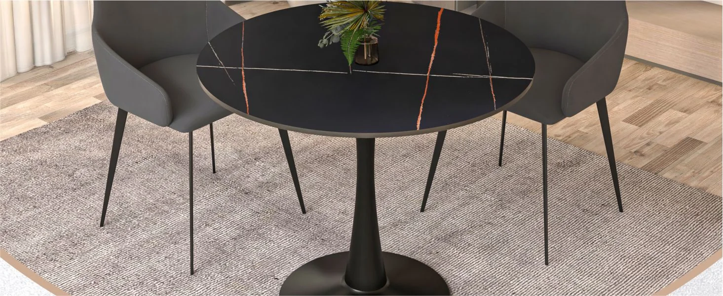Bristol 31" round dining table Black base with Black Sintered stone Top