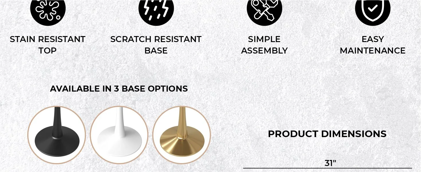 Bristol 31" round dining table Black base with Black Sintered stone Top