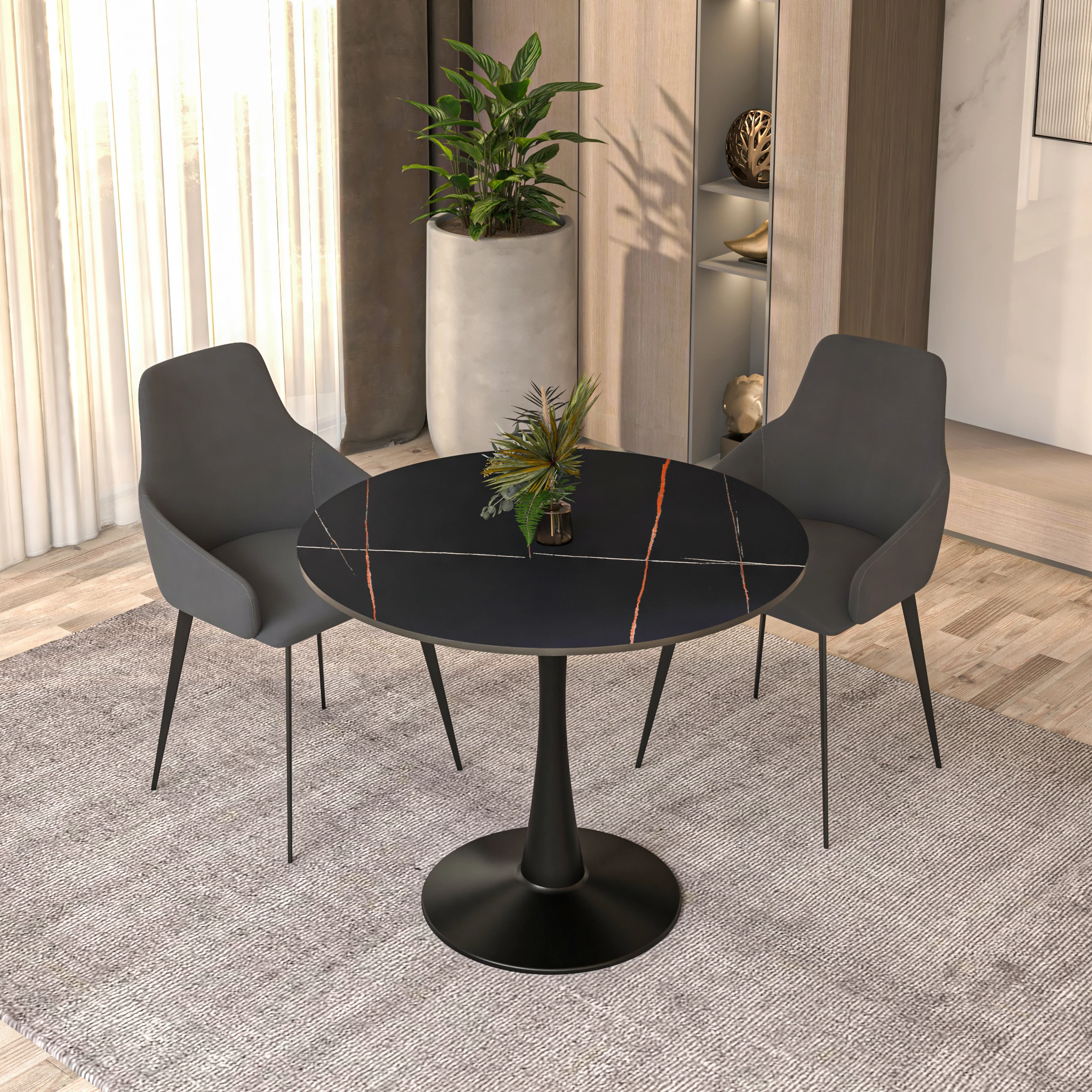 Bristol 31" round dining table Black base with Black Sintered stone Top