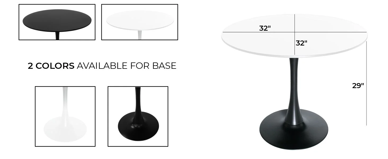 Bristol 31" round dining table Black base with marbled MDF top