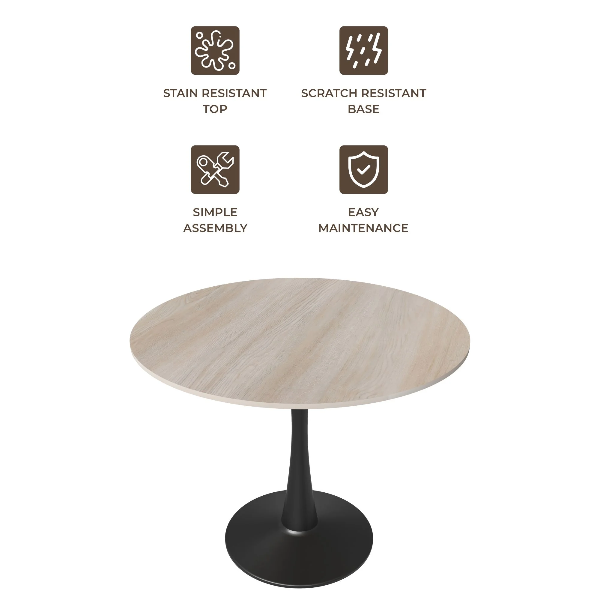 Bristol 31" Round Dining Table Black Base with Sintered Stone Natural Wood Top