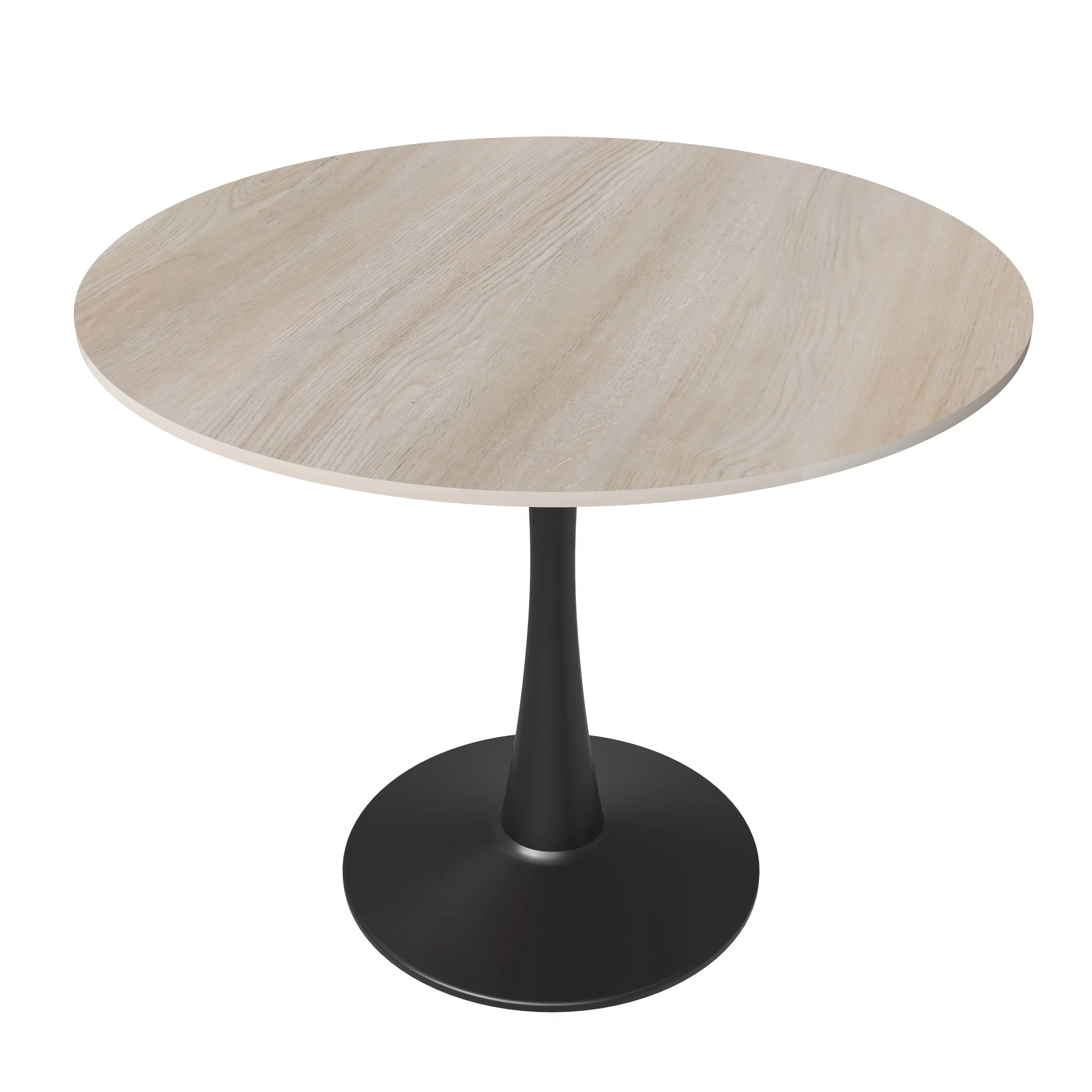 Bristol 31" Round Dining Table Black Base with Sintered Stone Natural Wood Top