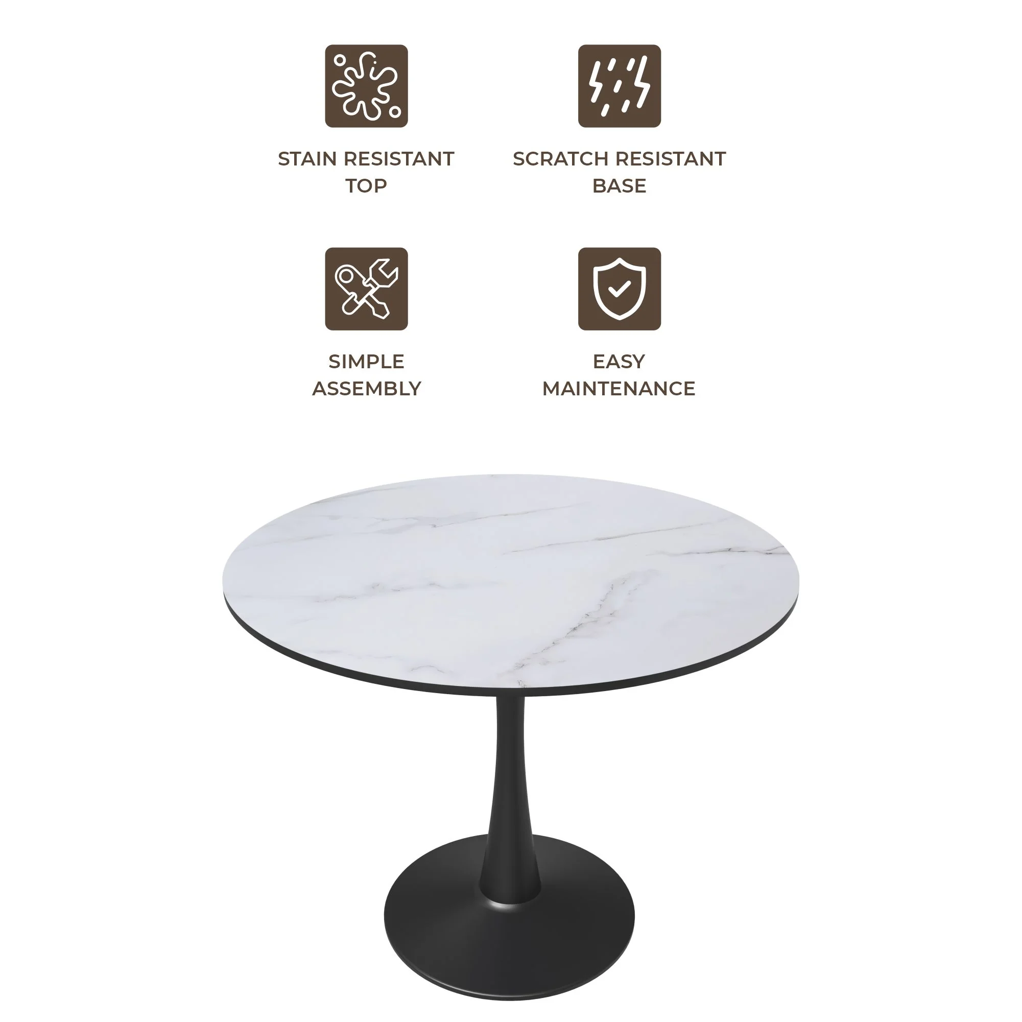 Bristol Mid-Century Modern Round Dining Table with a 31" Wood Top and Iron Pedestal Base with Gloss Finish for Kitchen and Dining Room