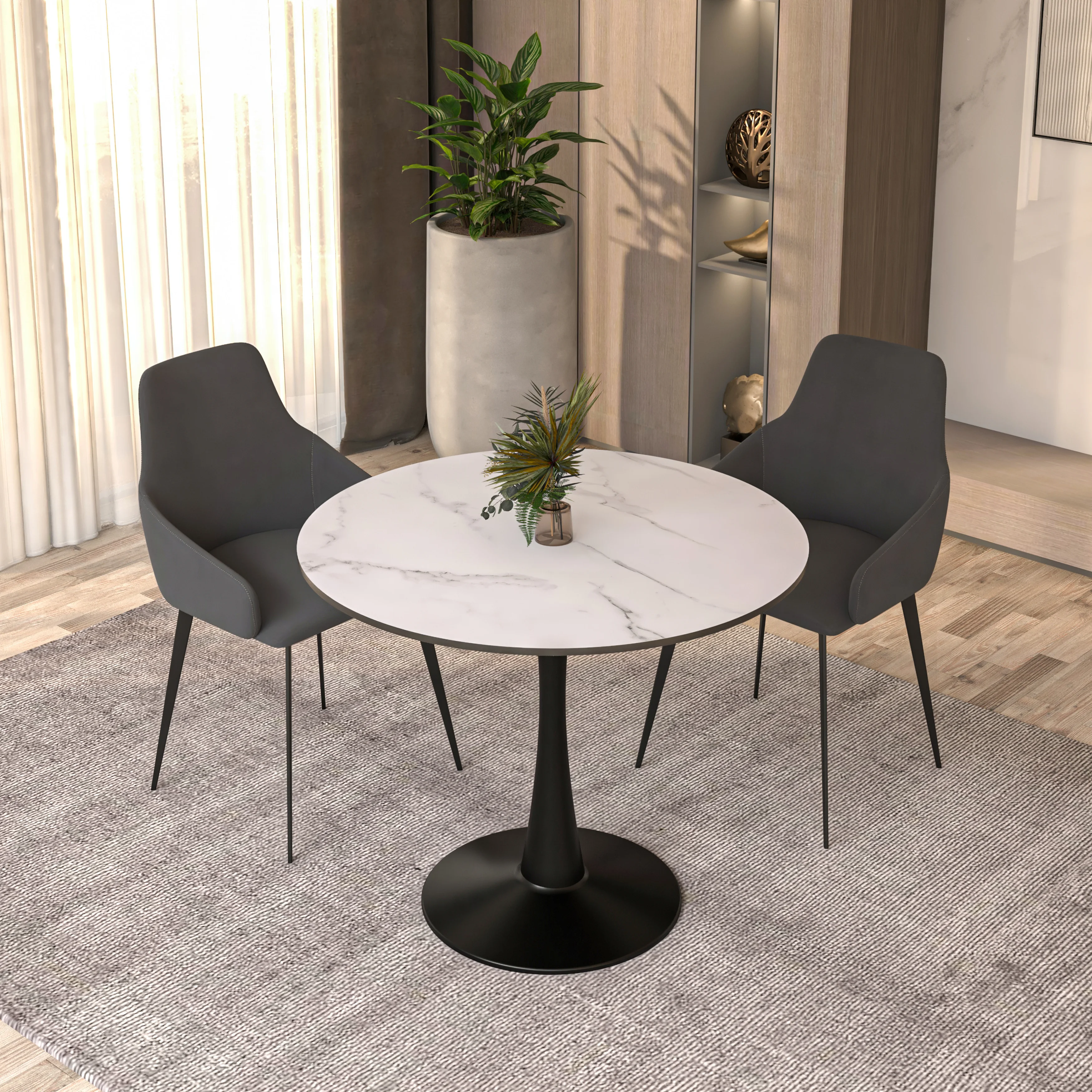 Bristol Mid-Century Modern Round Dining Table with a 31" Wood Top and Iron Pedestal Base with Gloss Finish for Kitchen and Dining Room