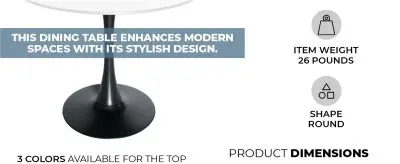 Bristol Mid-Century Modern Round Dining Table with a 31" Wood Top and Iron Pedestal Base with Gloss Finish for Kitchen and Dining Room