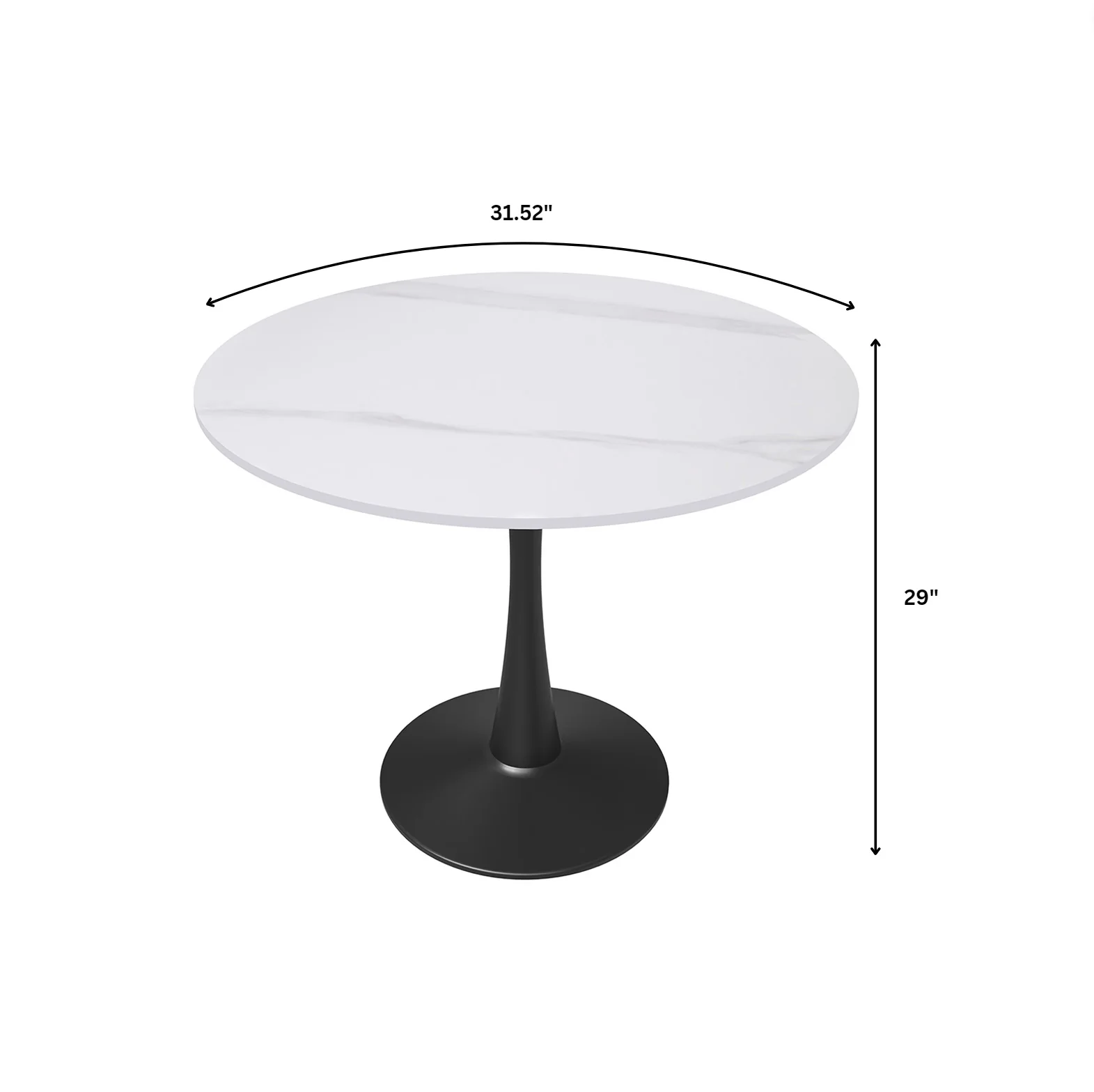 Bristol 31" round dining table Black base with White Sintered stone Top