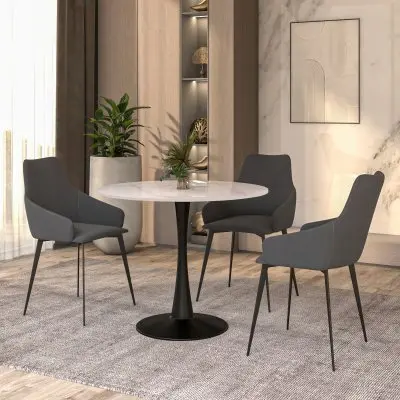 Bristol 31" round dining table Black base with White Sintered stone Top