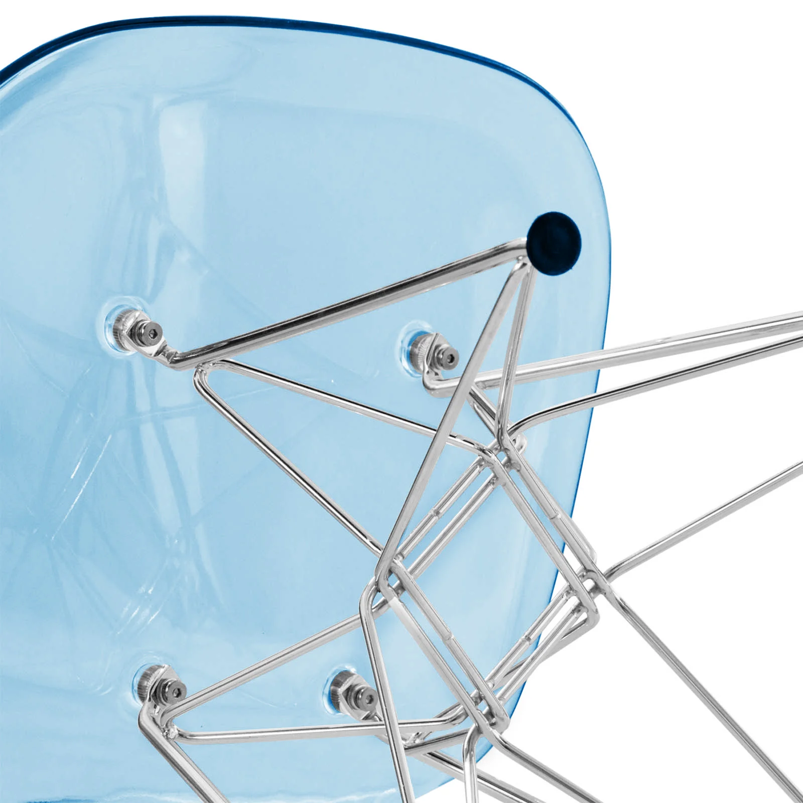 5-Piece Dining Set 35" Round Dining Table in Black Iron - 4 ABS Plastic Side Chair in Chrome - Transparent Blue