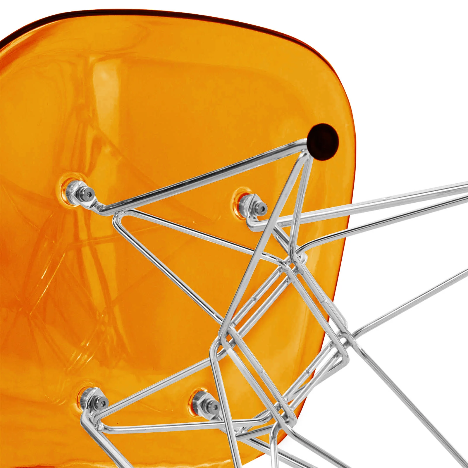 5-Piece Dining Set 35" Round Dining Table in Black Iron - 4 ABS Plastic Side Chair in Chrome - Transparent Orange