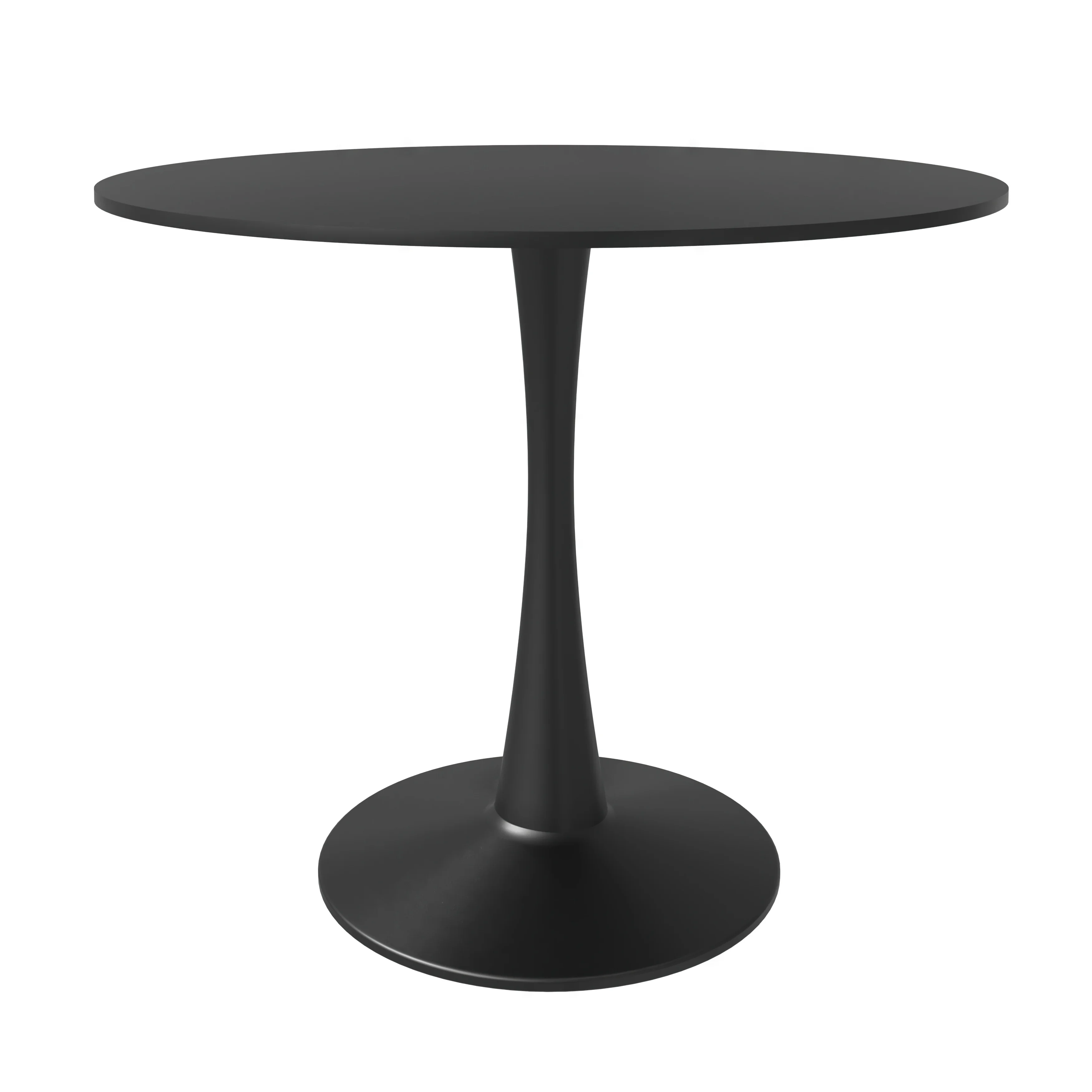 Bristol Mid-Century Modern Round Dining Table with Wood Top and Iron Pedestal Base with Gloss Finish for Kitchen and Dining Room