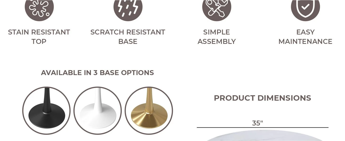 Bristol Mid-Century Modern Round Dining Table with Wood Top and Iron Pedestal Base with Gloss Finish for Kitchen and Dining Room