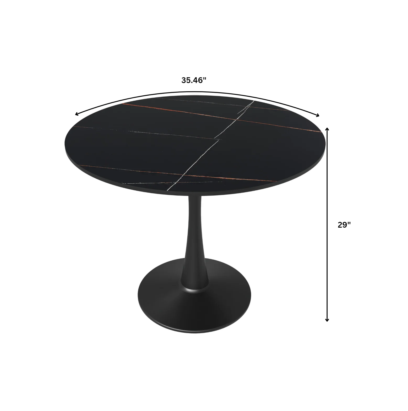 Bristol 35" round dining table Black base with Black Sintered stone Top