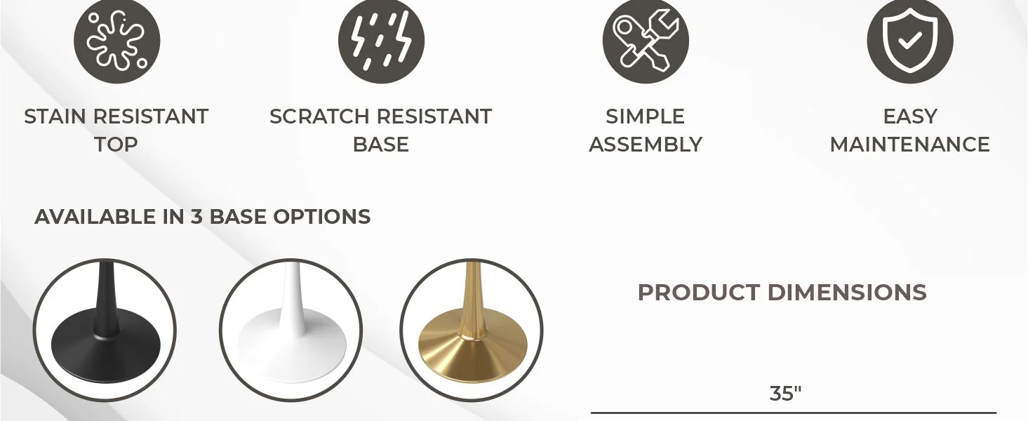 Bristol 35" round dining table Black base with White Sintered stone Top