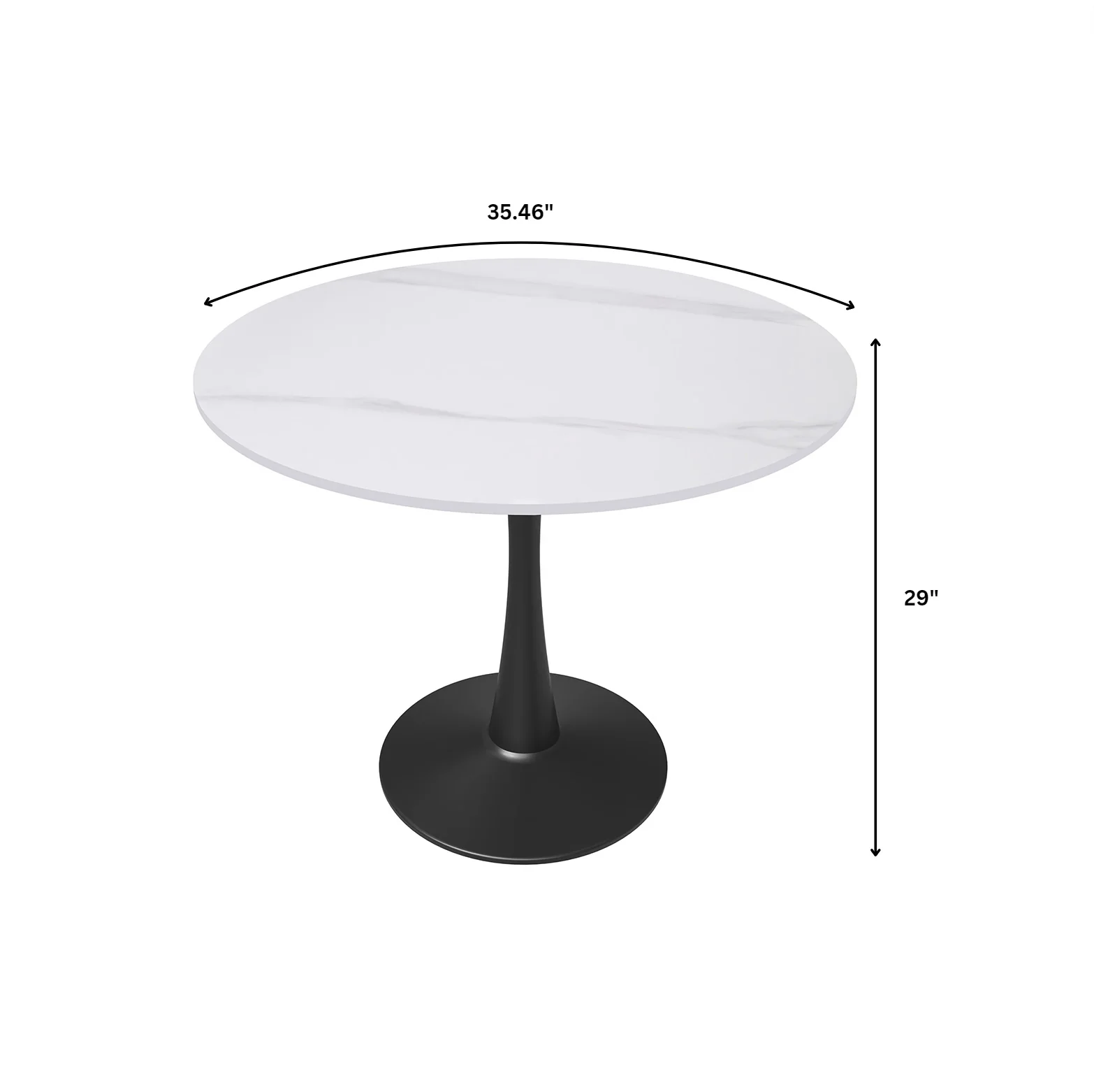 Bristol 35" round dining table Black base with White Sintered stone Top