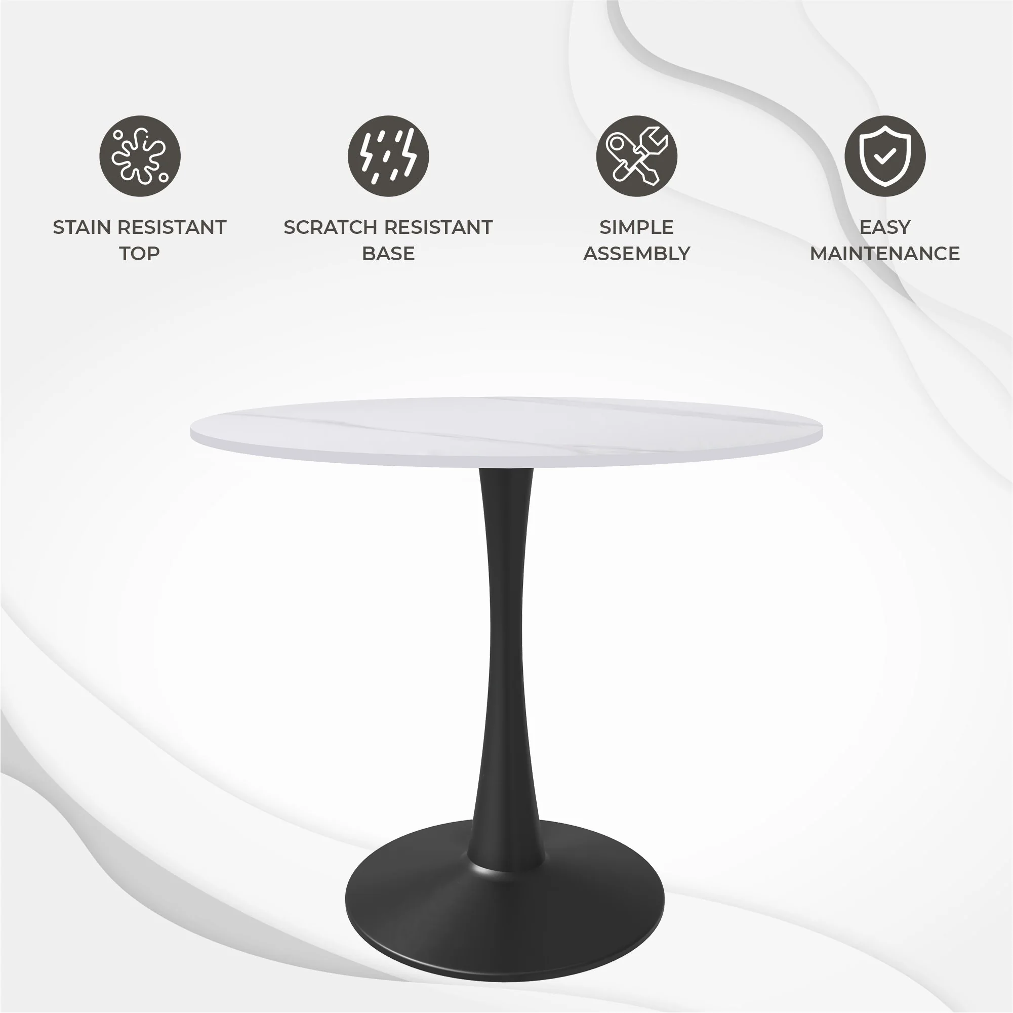 Bristol 35" round dining table Black base with White Sintered stone Top