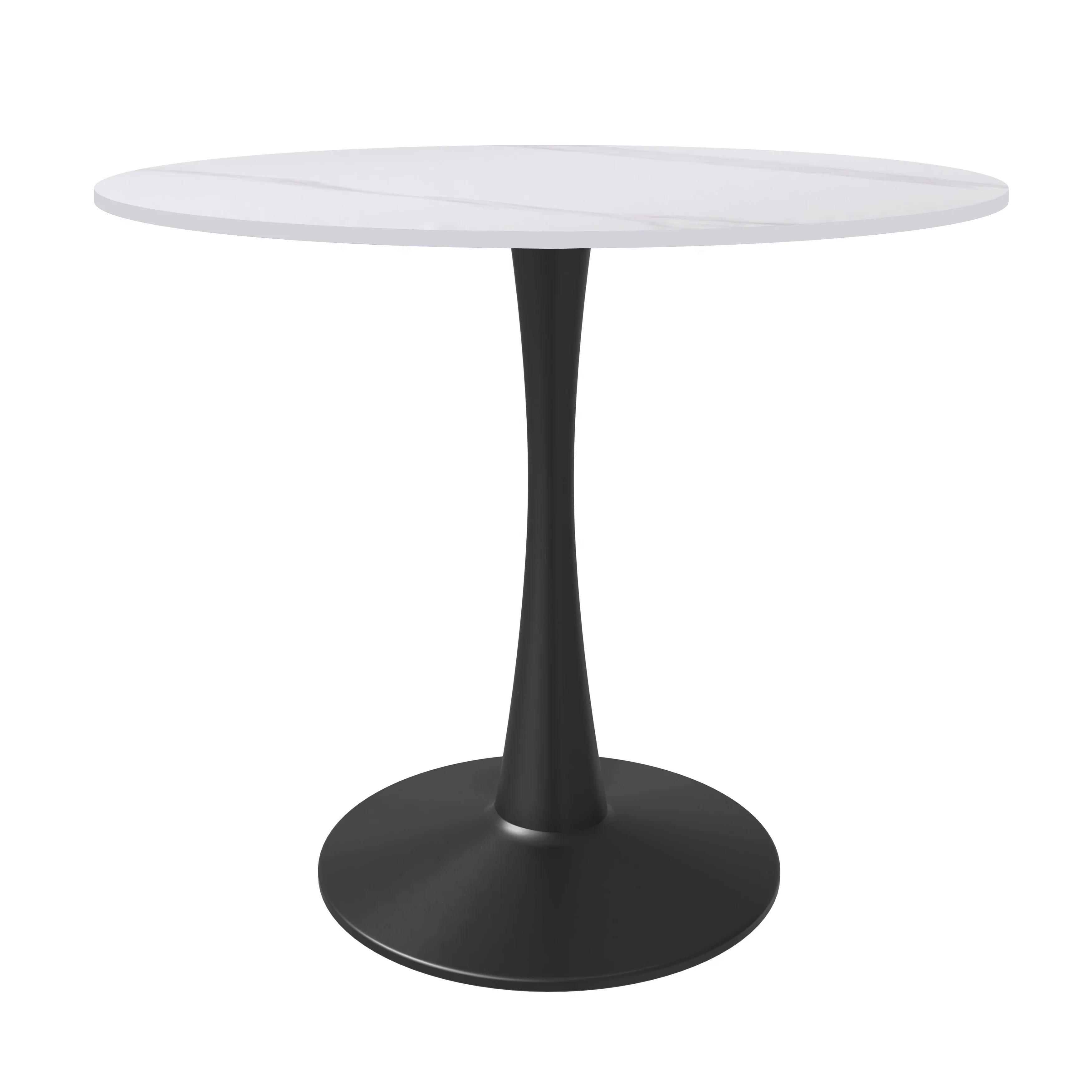 Bristol 35" round dining table Black base with White Sintered stone Top