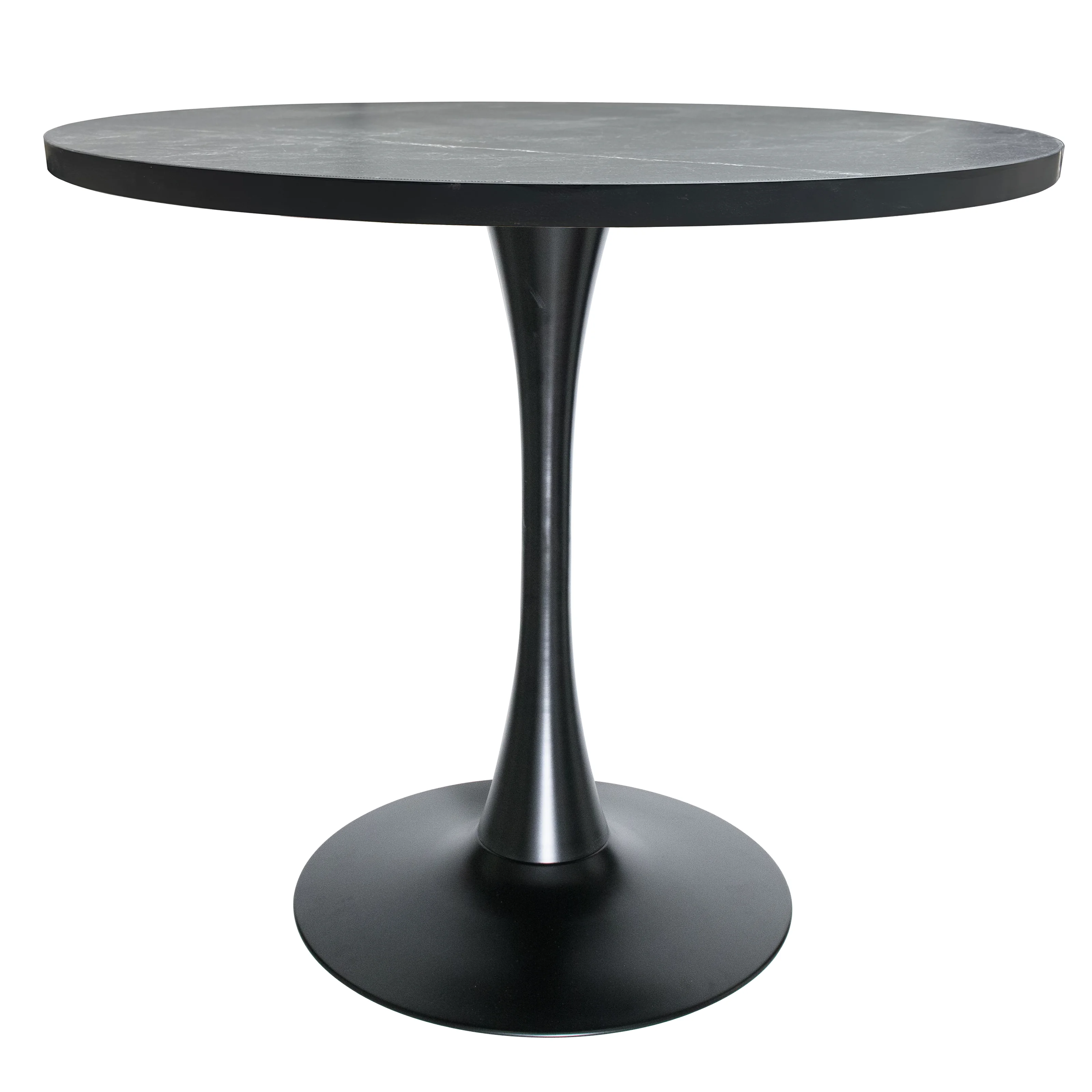 Bristol Dining table, Black Base with 36 Round Marbleized Black MDF top