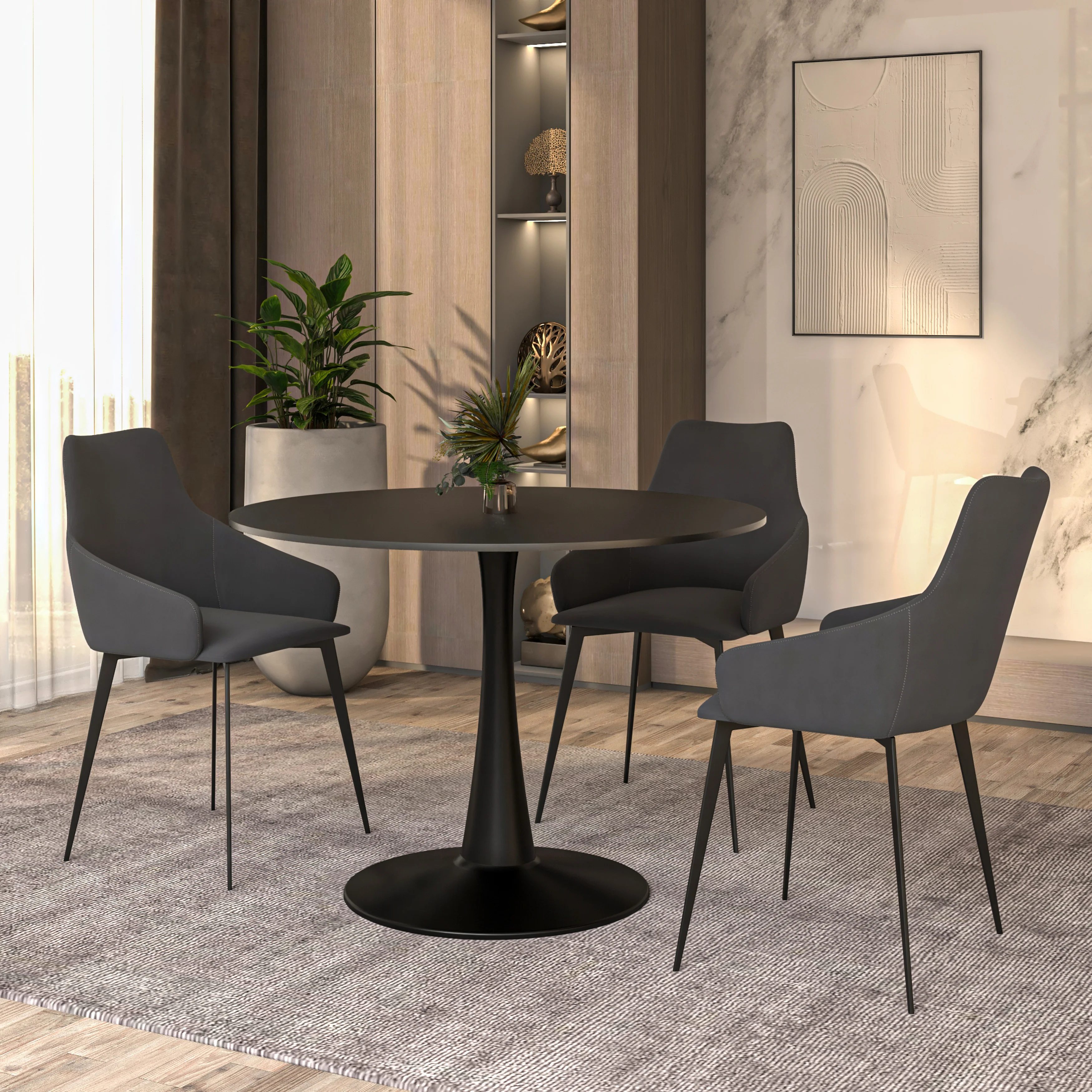 Bristol, 40" Round dining table in Black Base with Black top