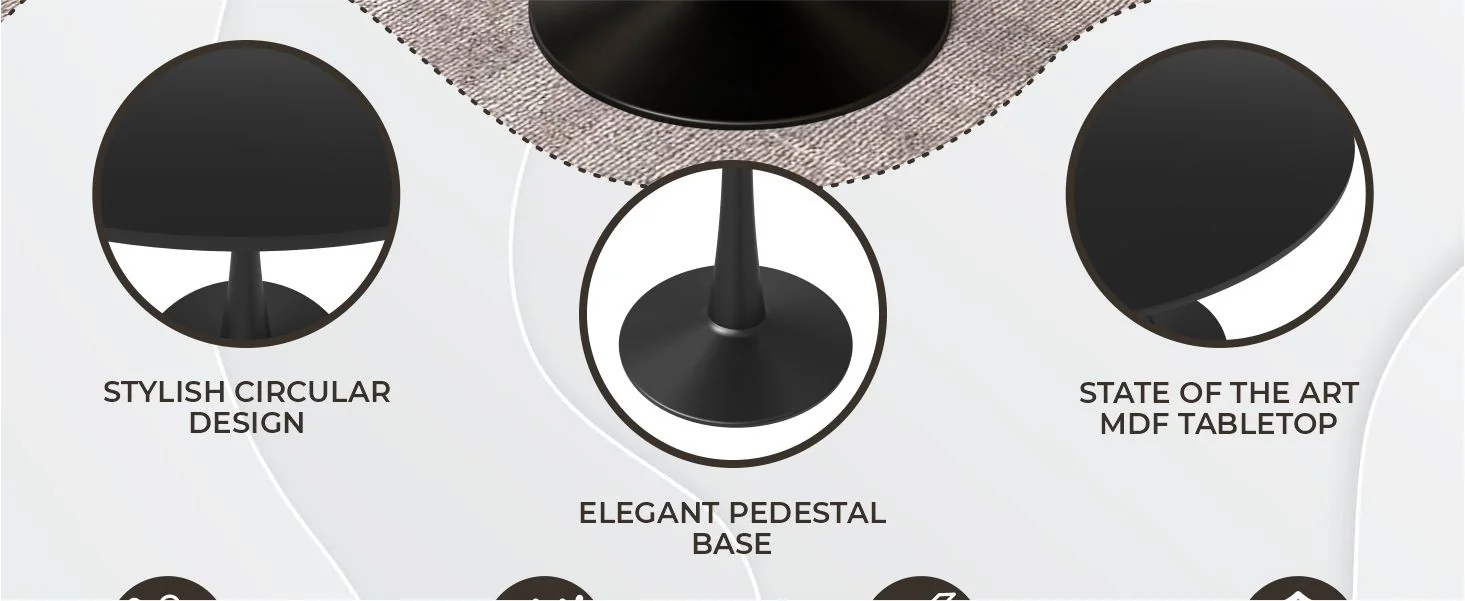 Bristol, 40" Round dining table in Black Base with Black top