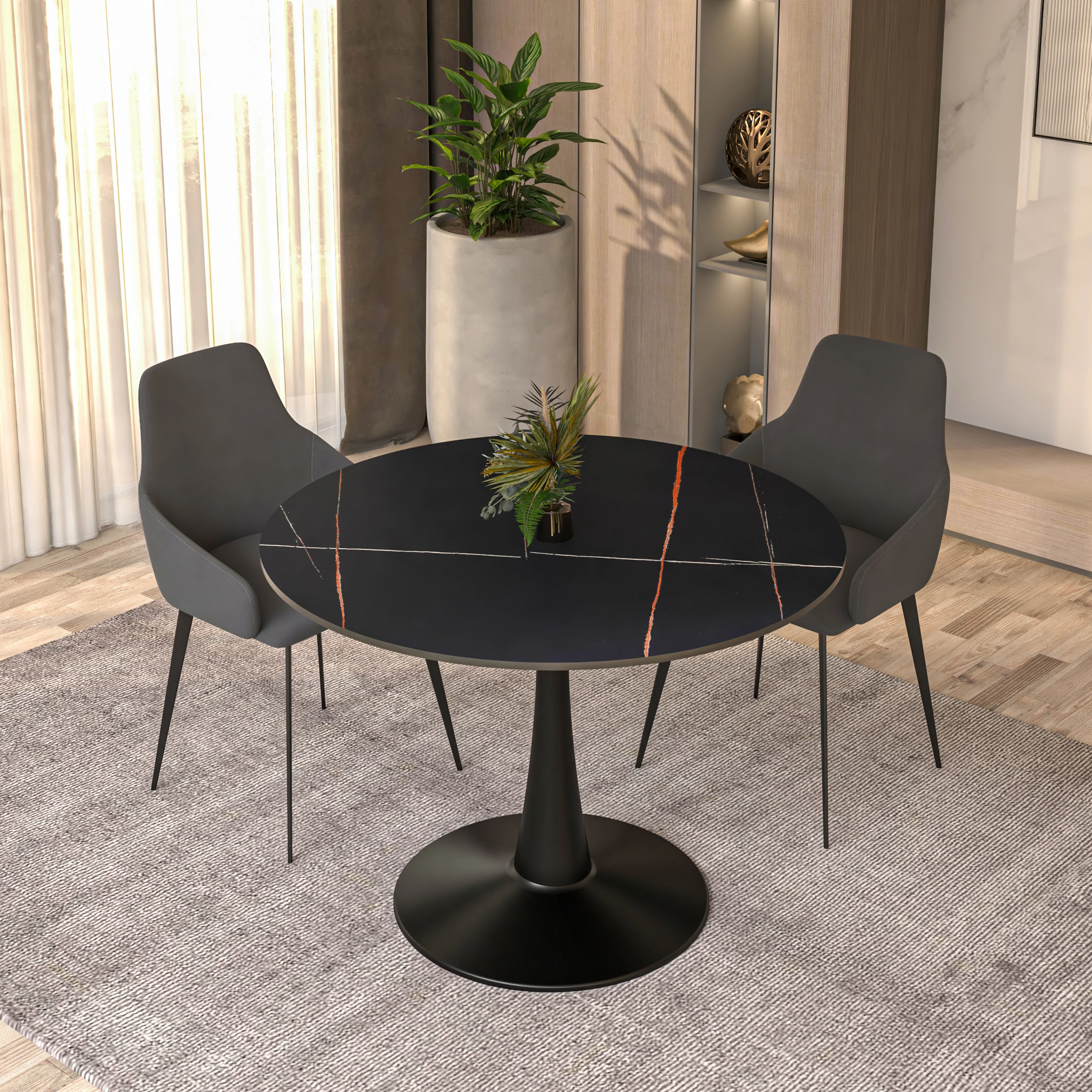 Bristol 40" round dining table Black base with Black Sintered stone Top