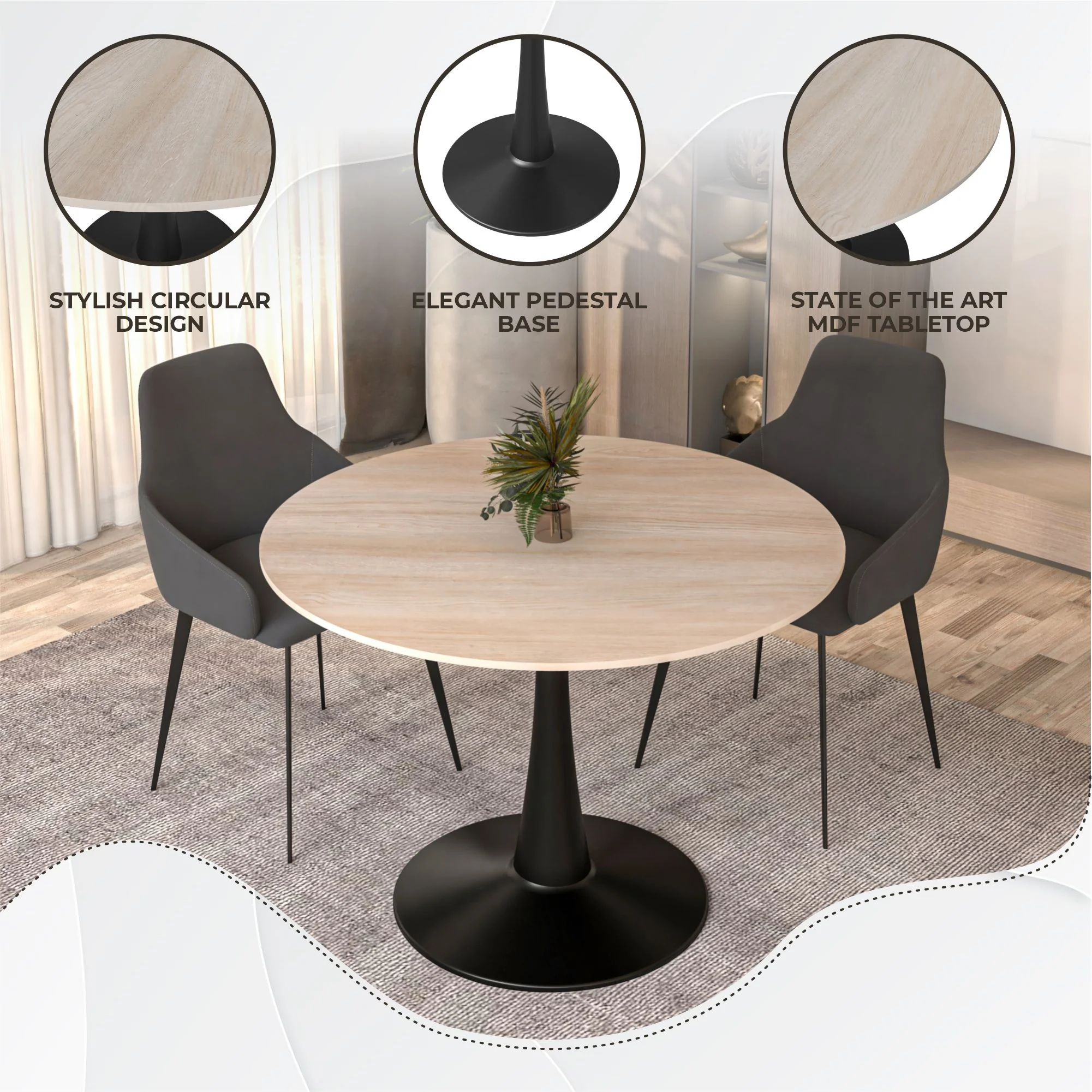 Bristol 40" round dining table Black base with marbled MDF top