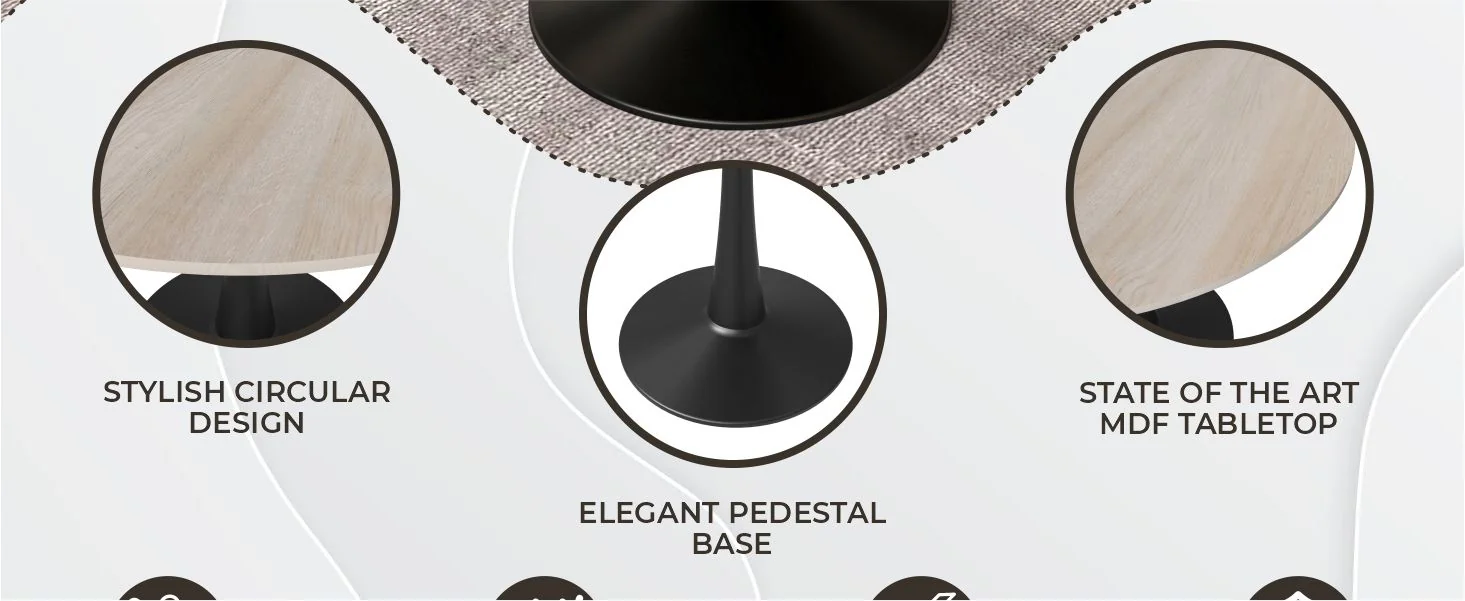 Bristol 40" round dining table Black base with marbled MDF top