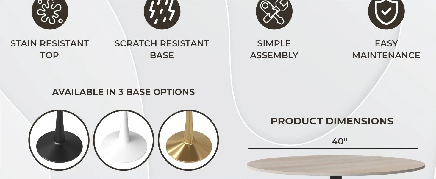 Bristol 40" round dining table Black base with marbled MDF top