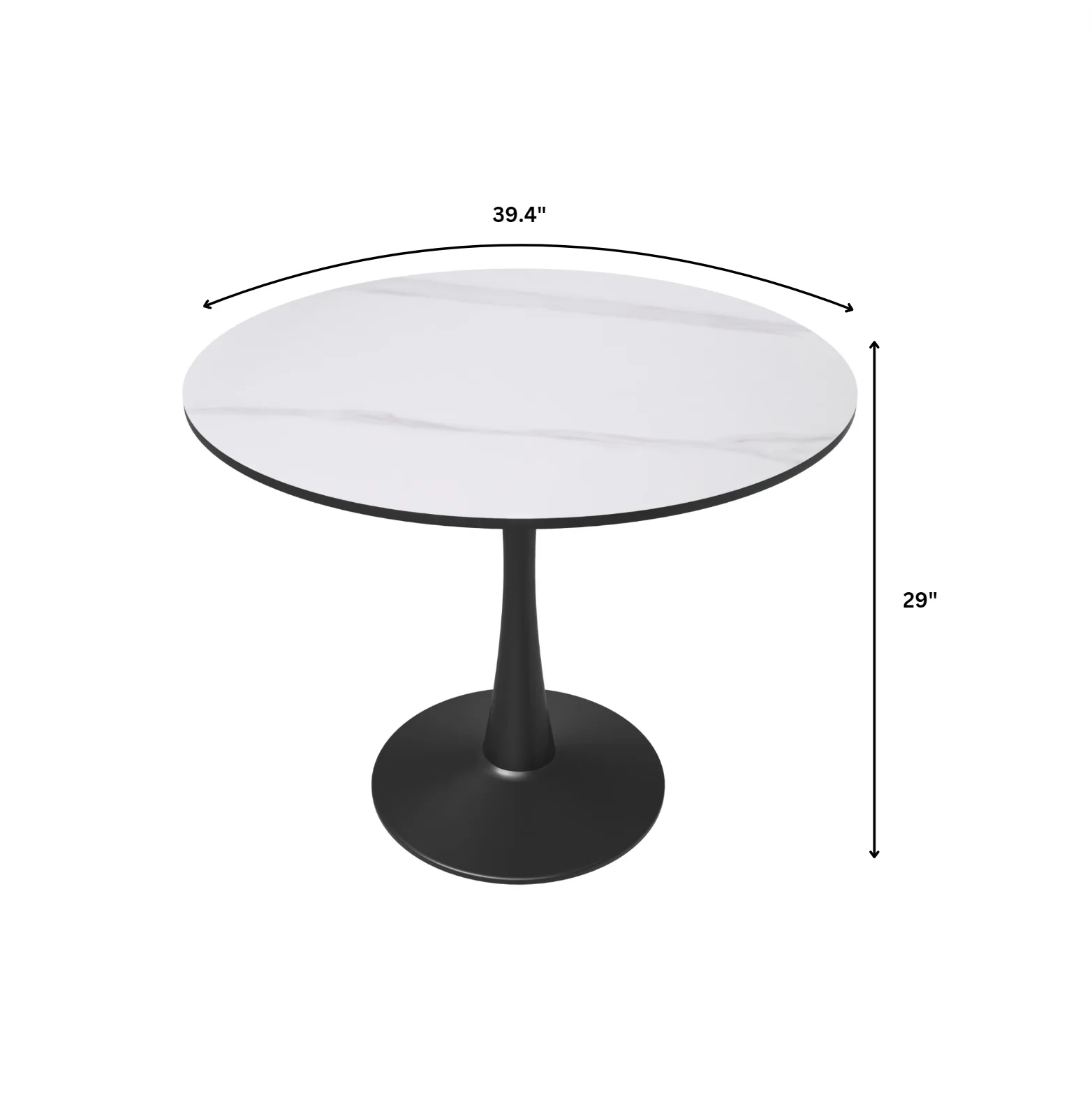 Bristol 40" round dining table Black base with marbled MDF top