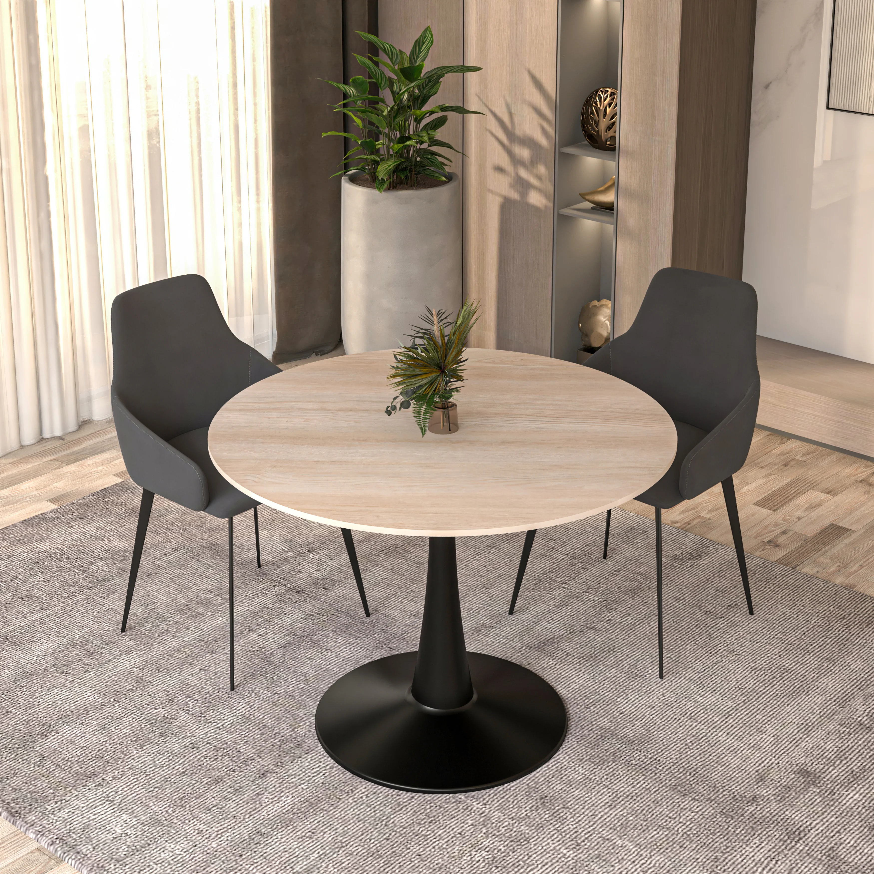 Bristol 40" round dining table Black base with marbled MDF top