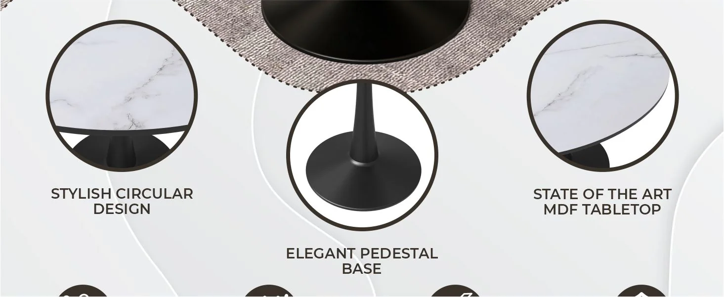 Bristol, 40" Round dining table in Black Base with White top