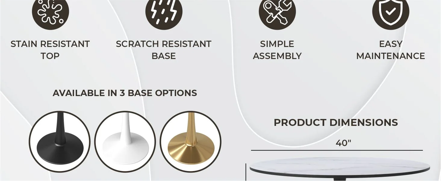 Bristol, 40" Round dining table in Black Base with White top