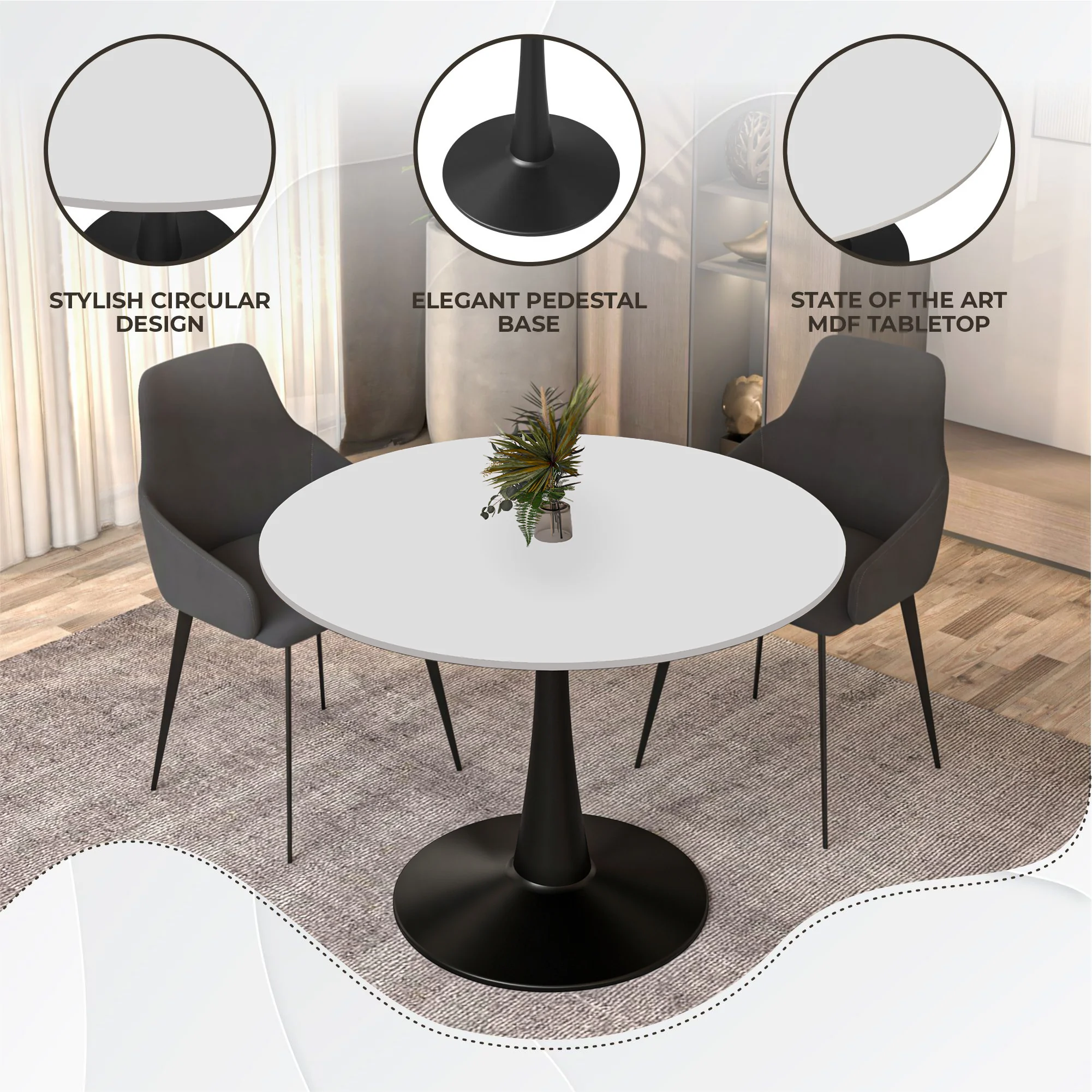 Bristol, 40" Round dining table in Black Base with White top