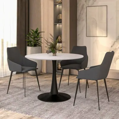 Bristol, 40" Round dining table in Black Base with White top