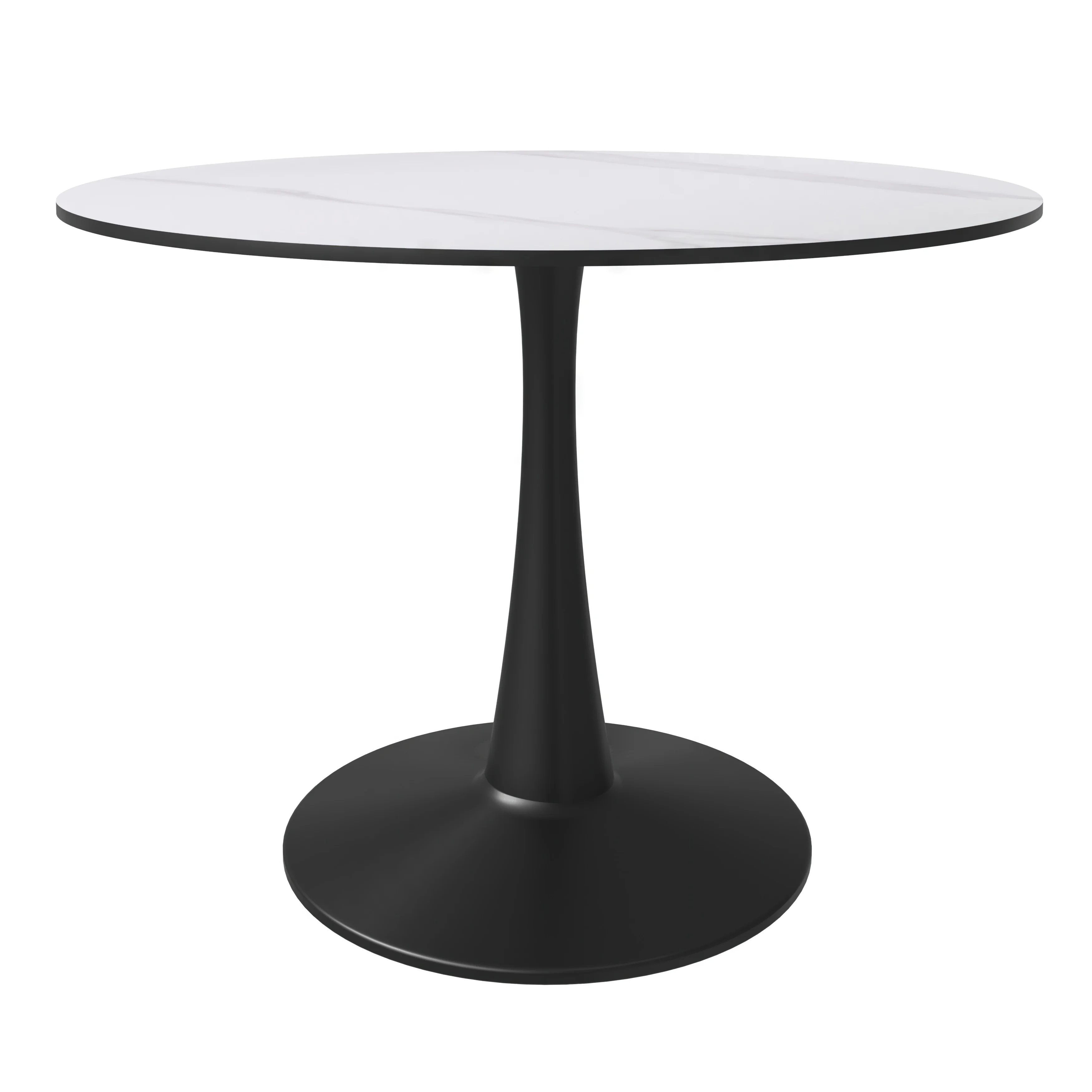 Bristol 40" round dining table Black base with White Sintered stone Top