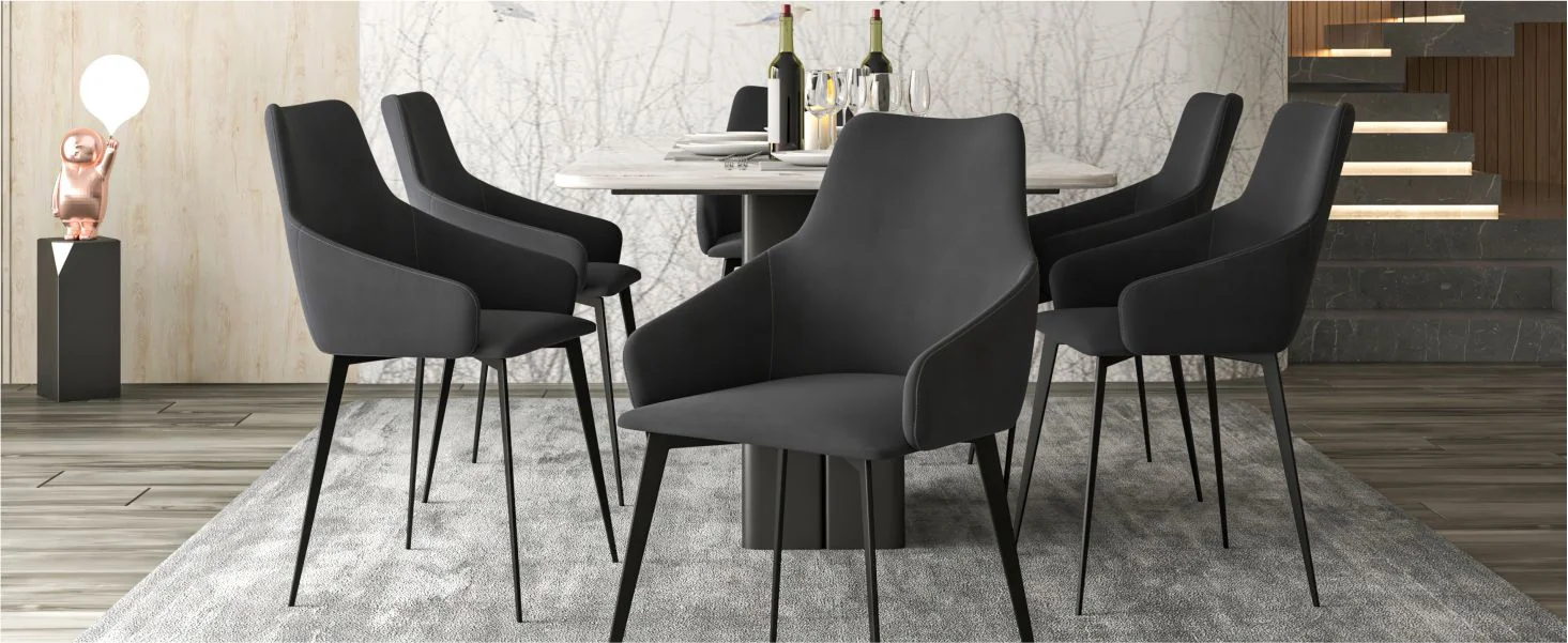 Bristol 4-Piece Dining Set with 35" Round Dining Table and 3 Fabric Dining Chairs in Charcoal