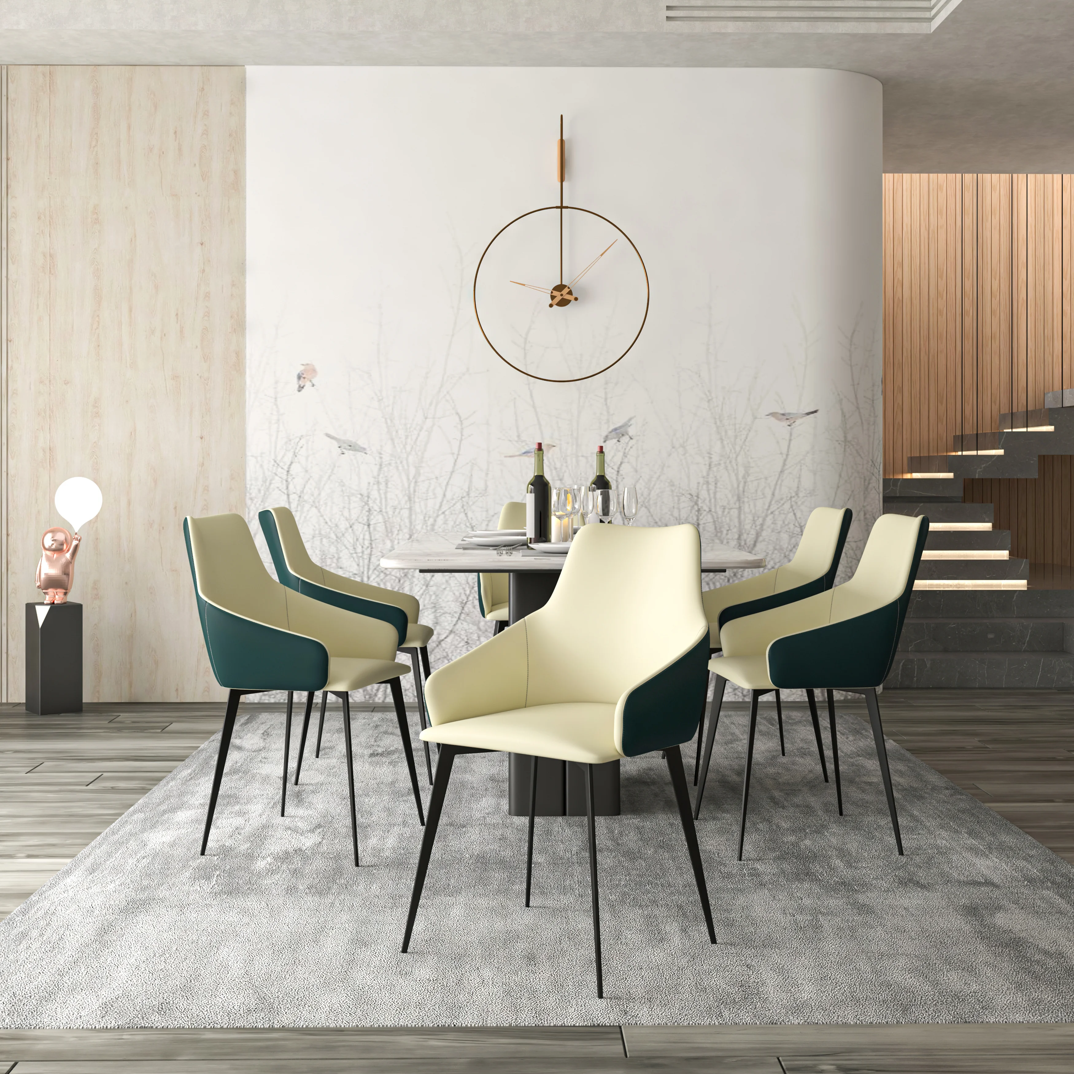 Bristol 4-Piece Dining Set with 35" Round Dining Table and 3 PU Leather Dining Chairs in Cream Green