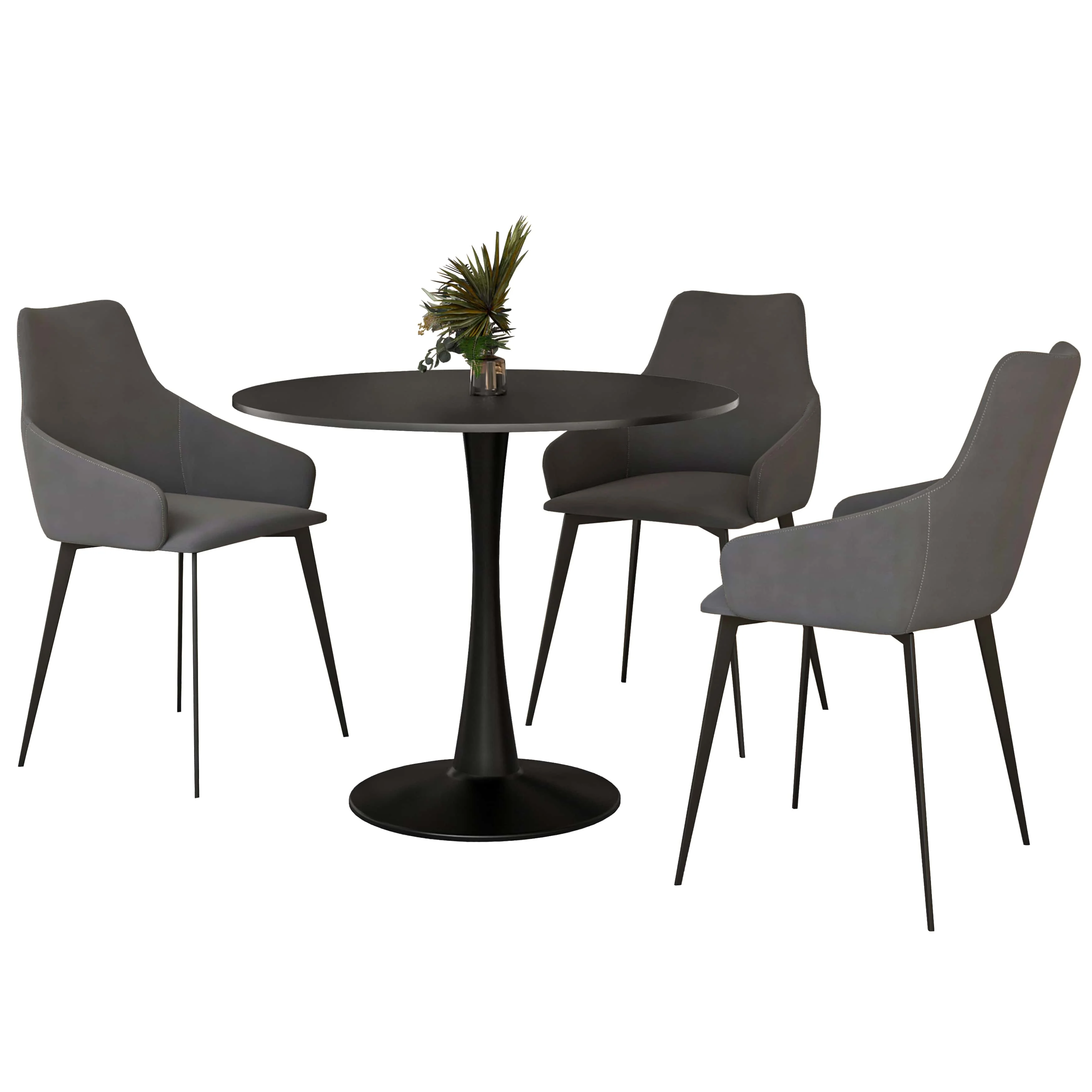 Bristol 4-Piece Dining Set with 35" Round Dining Table and 3 PU Leather Dining Chairs in Grey