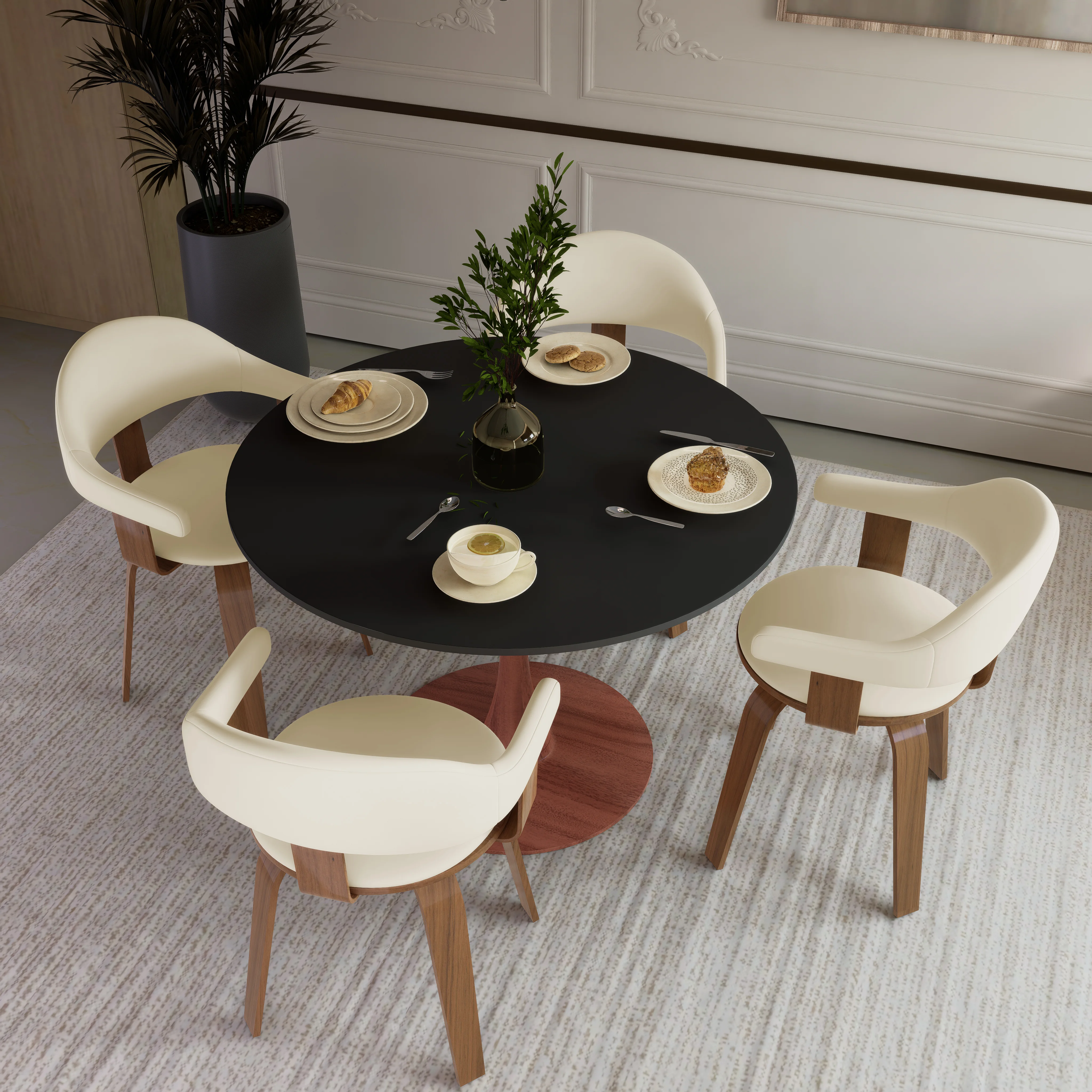 Bristol 35" Round Dining Table Wood Transfer Cherry Base with MDF Black Top