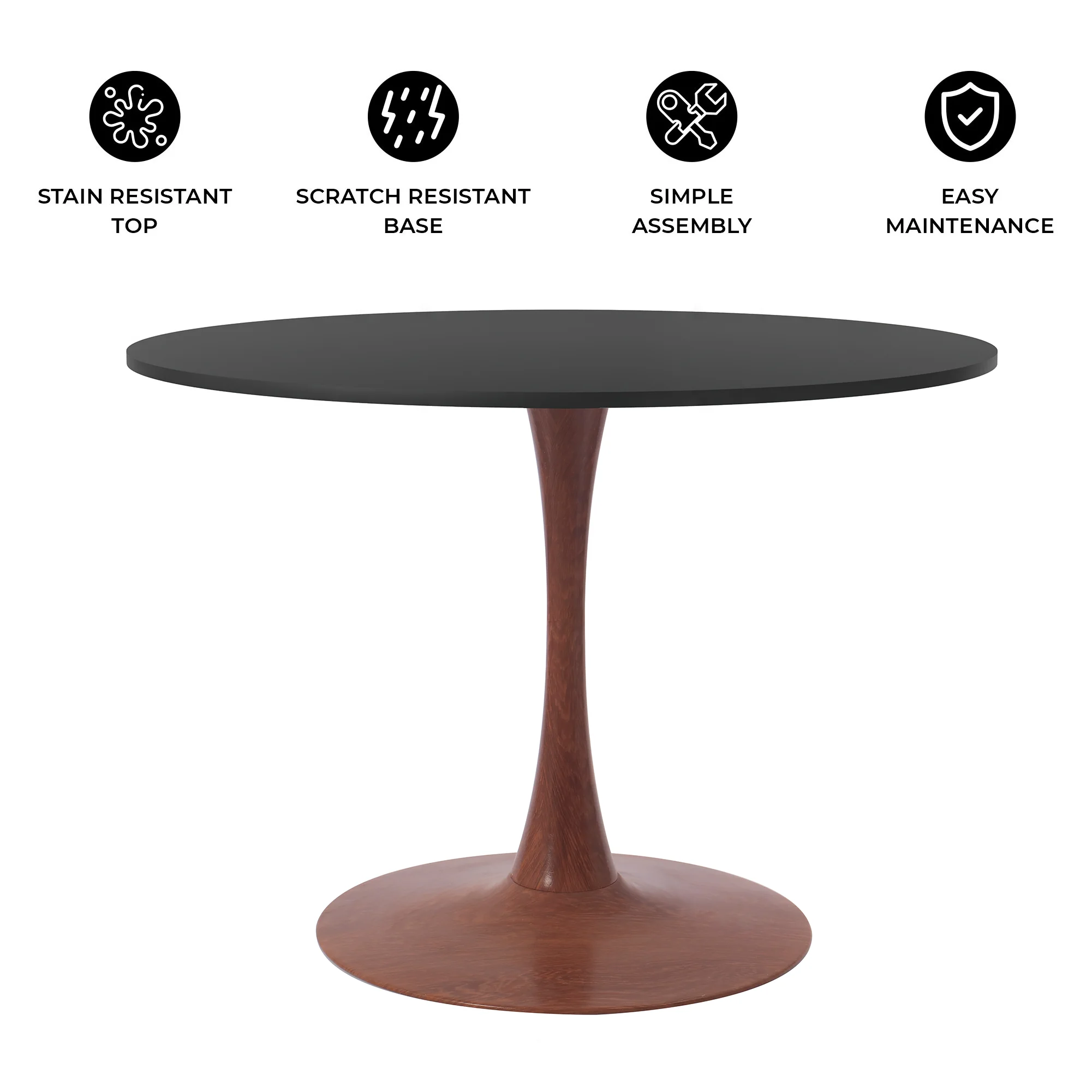 Bristol 35" Round Dining Table Wood Transfer Cherry Base with MDF Black Top