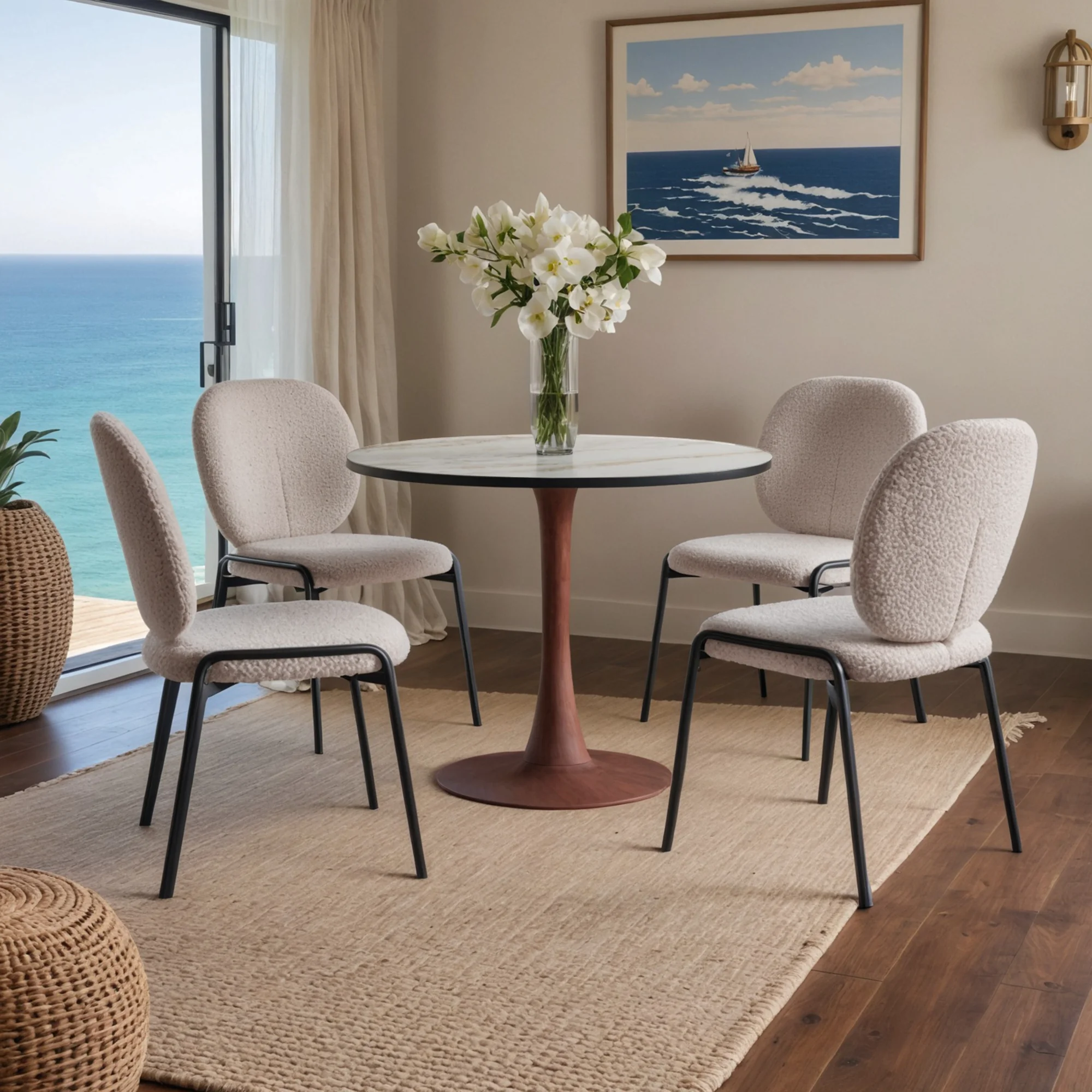 Bristol 35" Round Dining Table Wood Transfer Cherry Base with MDF Marbled White Top