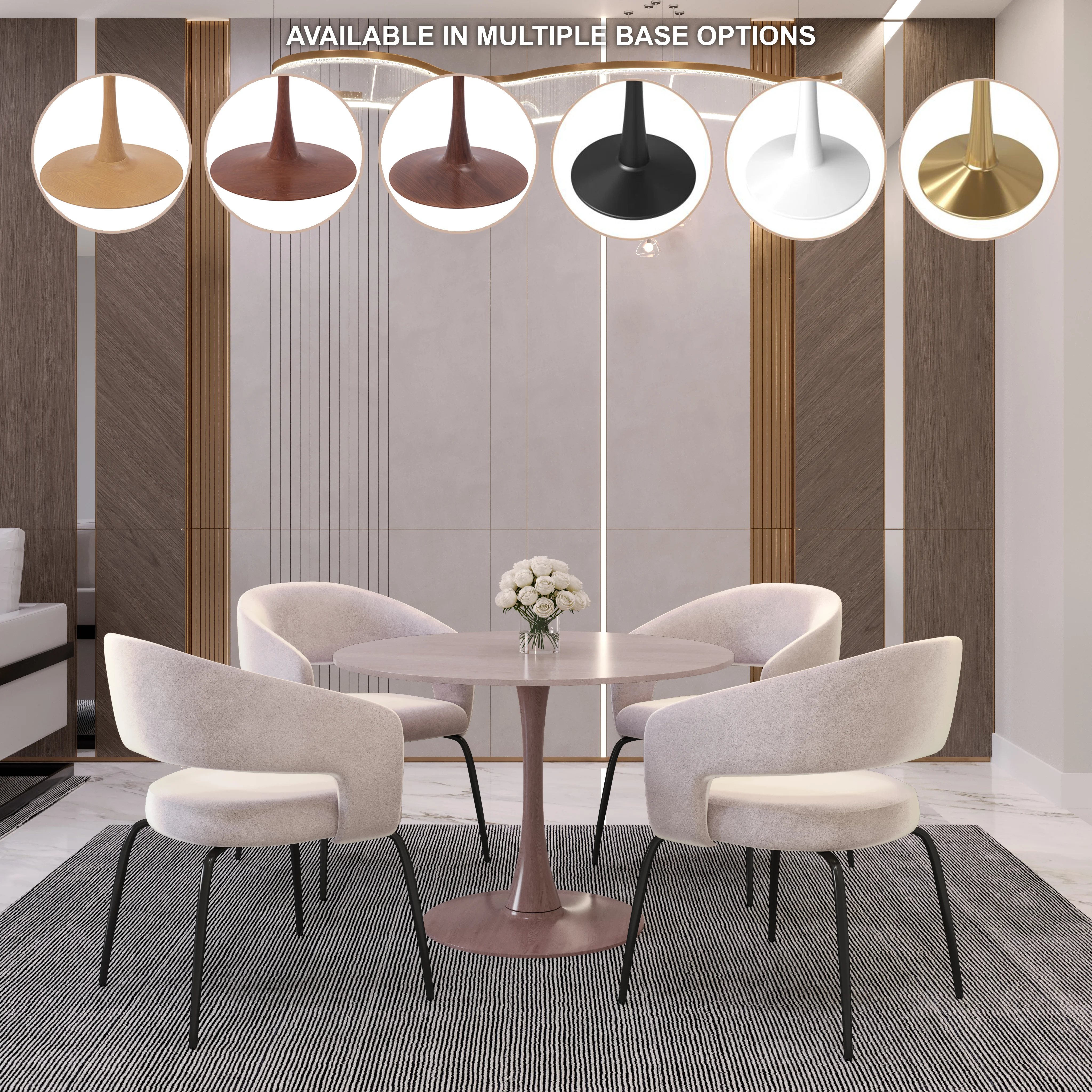 Bristol 35" Round Dining Table Wood Transfer Cherry Base with MDF Natural Wood Top