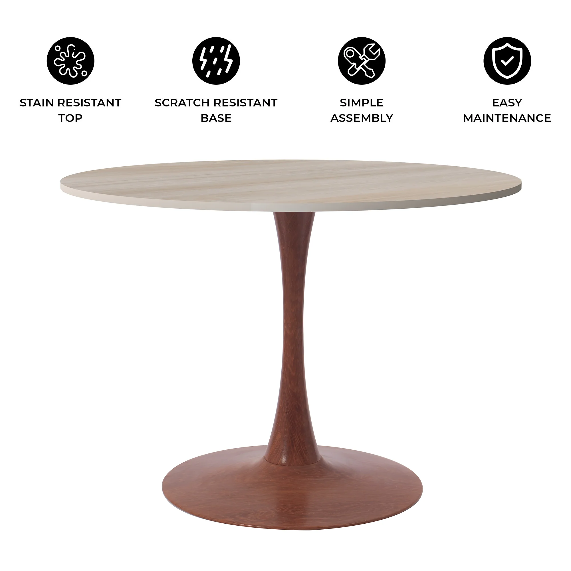 Bristol 35" Round Dining Table Wood Transfer Cherry Base with MDF Natural Wood Top