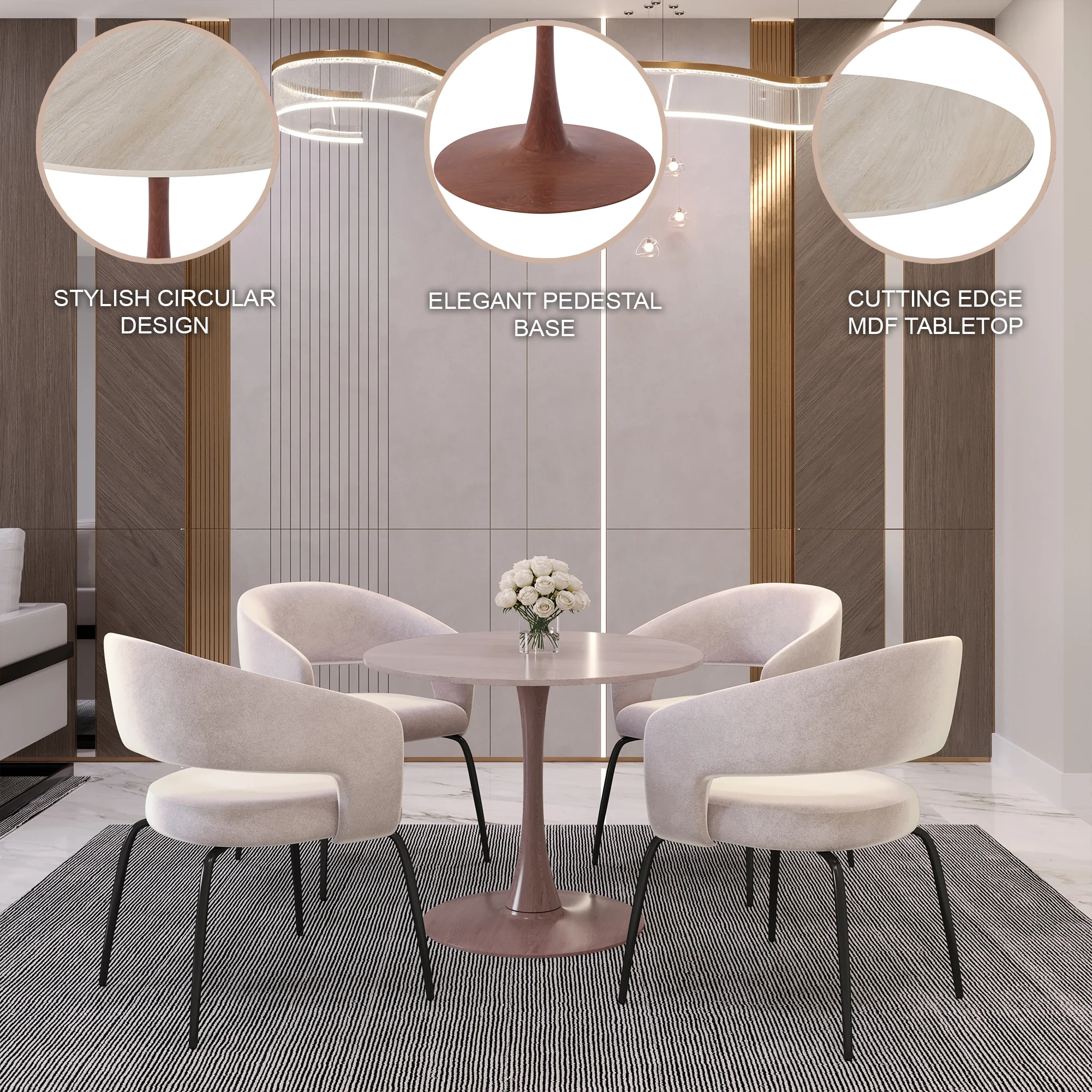 Bristol 35" Round Dining Table Wood Transfer Cherry Base with MDF Natural Wood Top